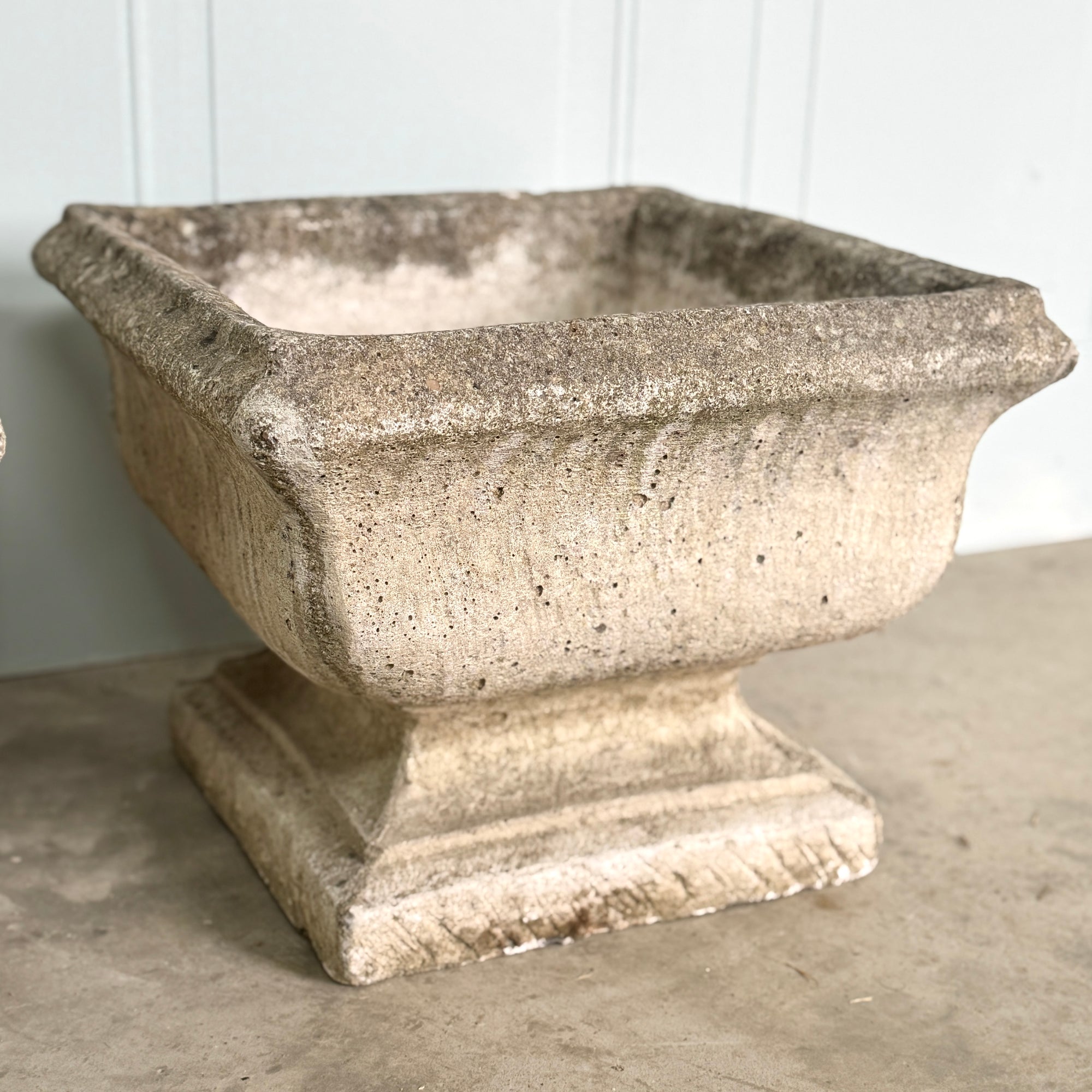 Beautifully Aged Pair of 20th C Concrete Planters
