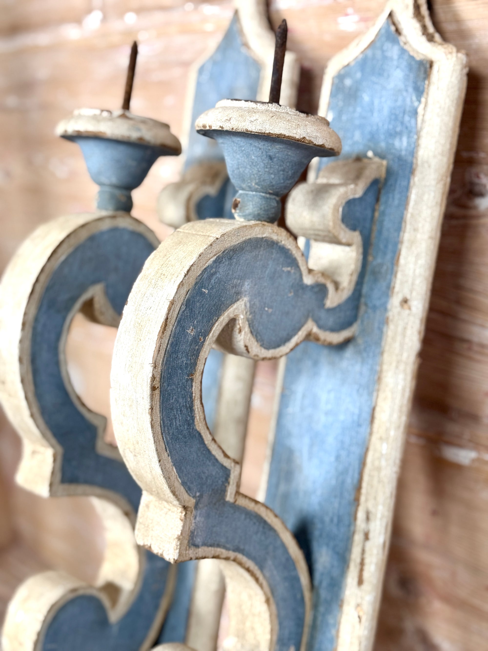 Hand-Painted Reproduction Italian Wood Sconces (pair)