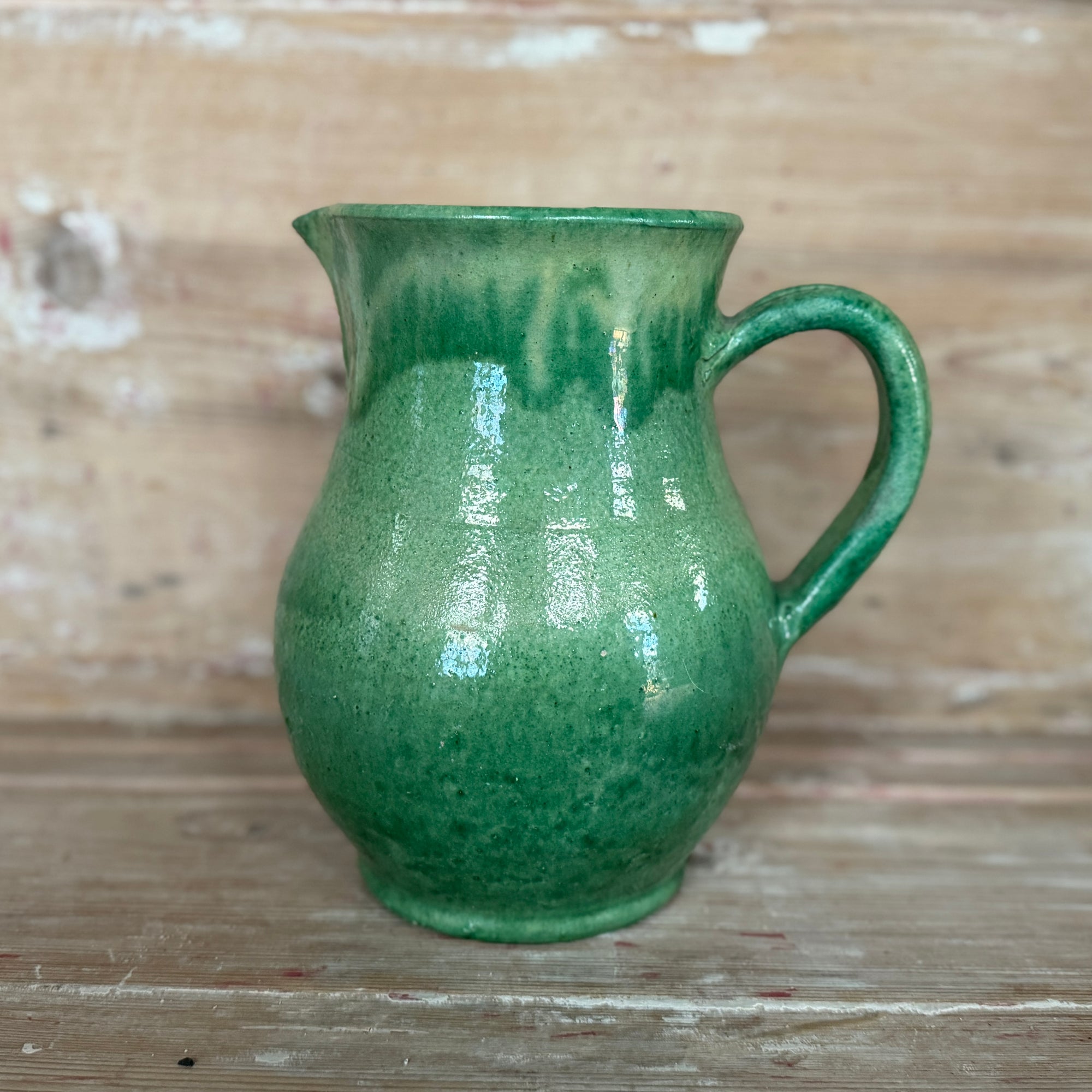 19th C Glazed Green Pitcher from famous St-Jean-de-Vos