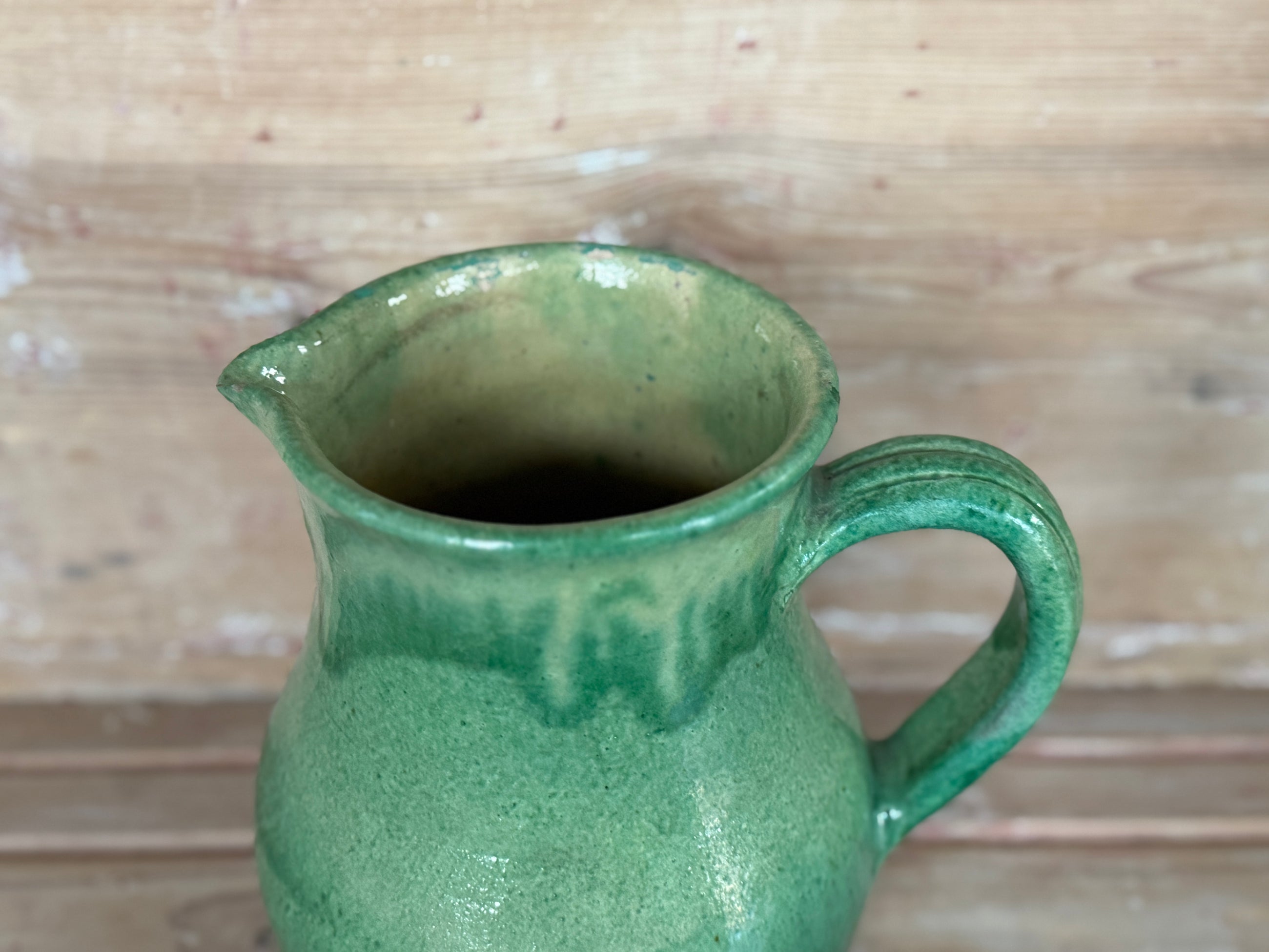 19th C Glazed Green Pitcher from famous St-Jean-de-Vos