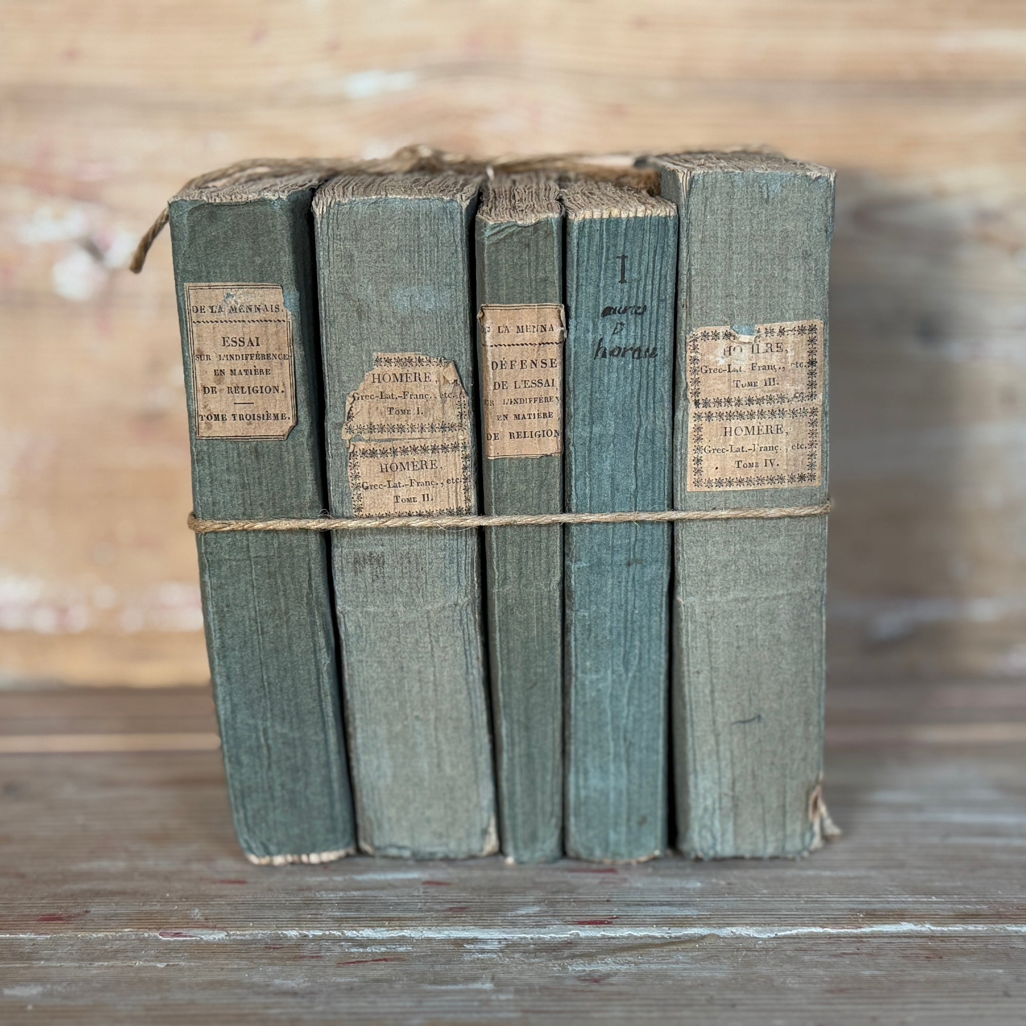 Set of Antique Variegated  Blue Books