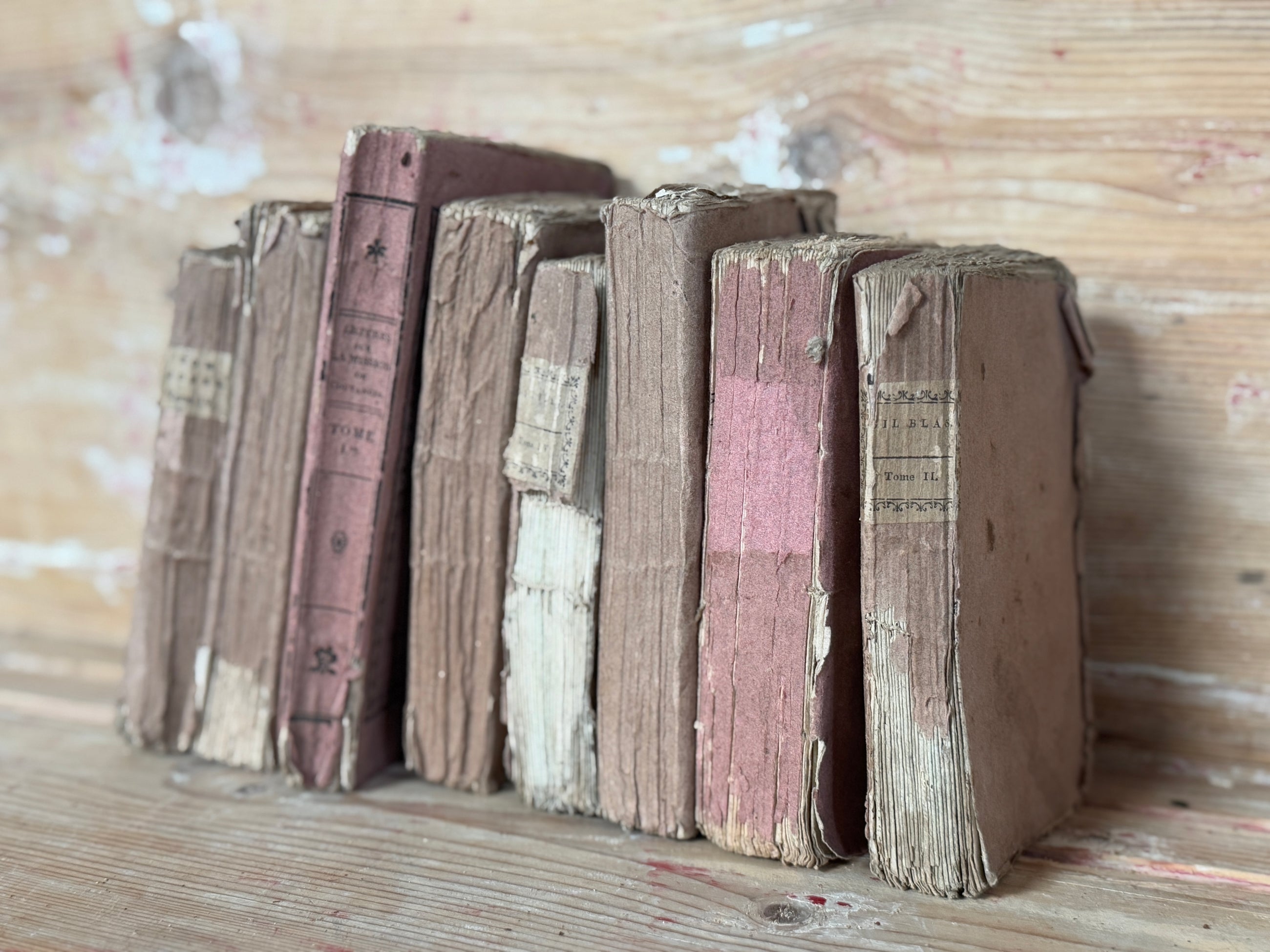 Set of 7 Antique Rose Colored Novels