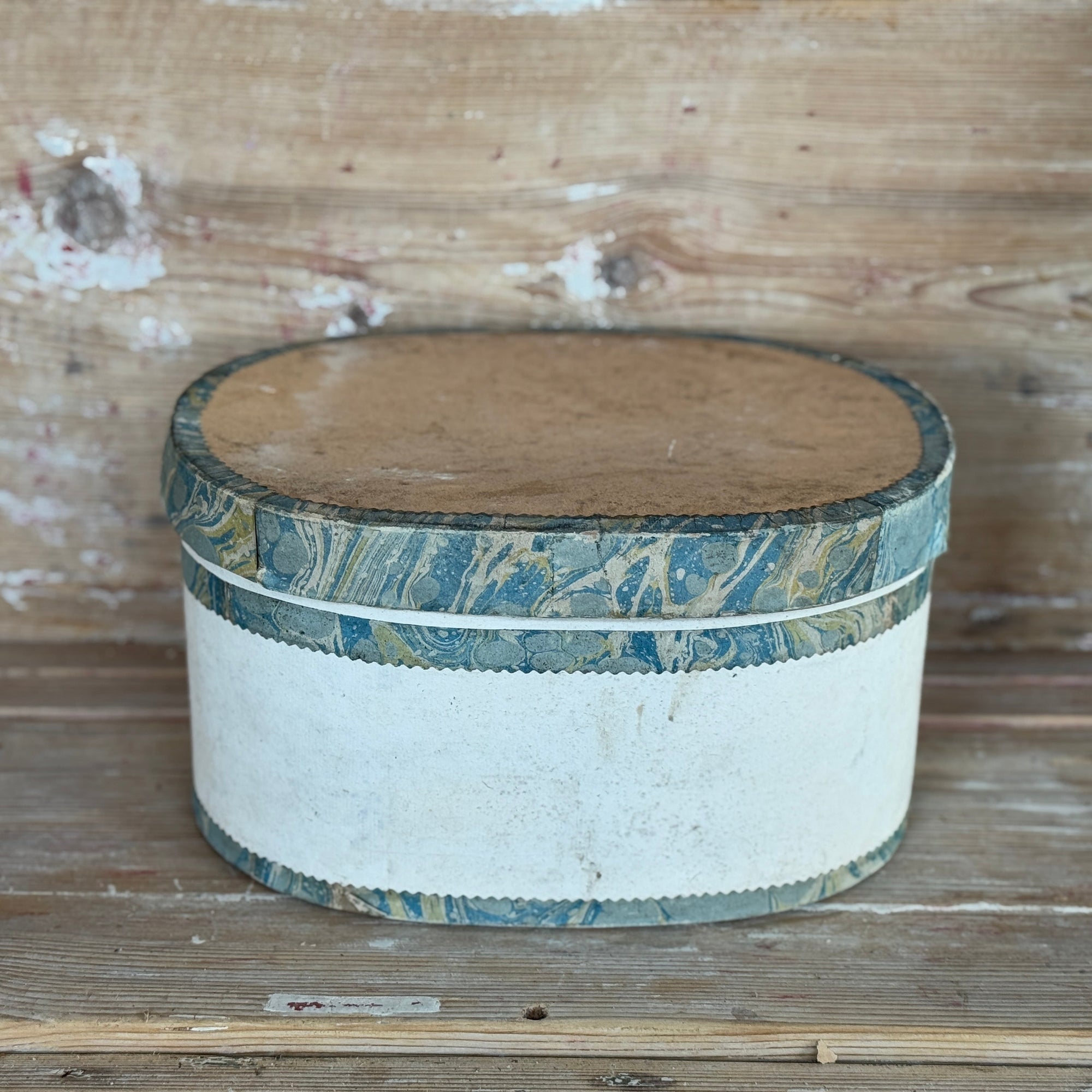 Antique Italian Hat Box with Blue Marbleized Detail