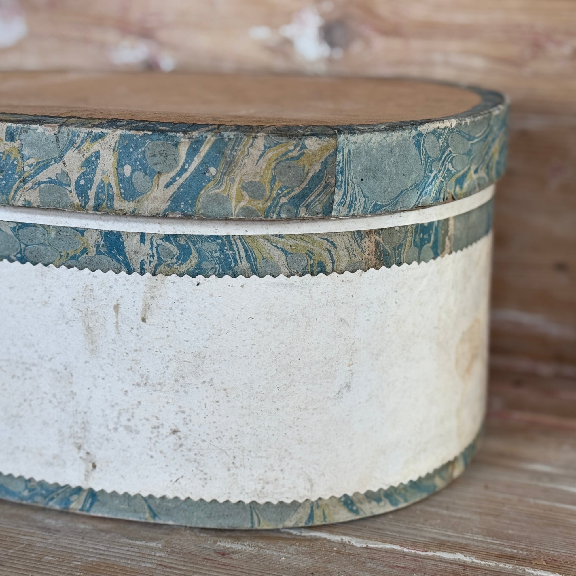 Antique Italian Hat Box with Blue Marbleized Detail