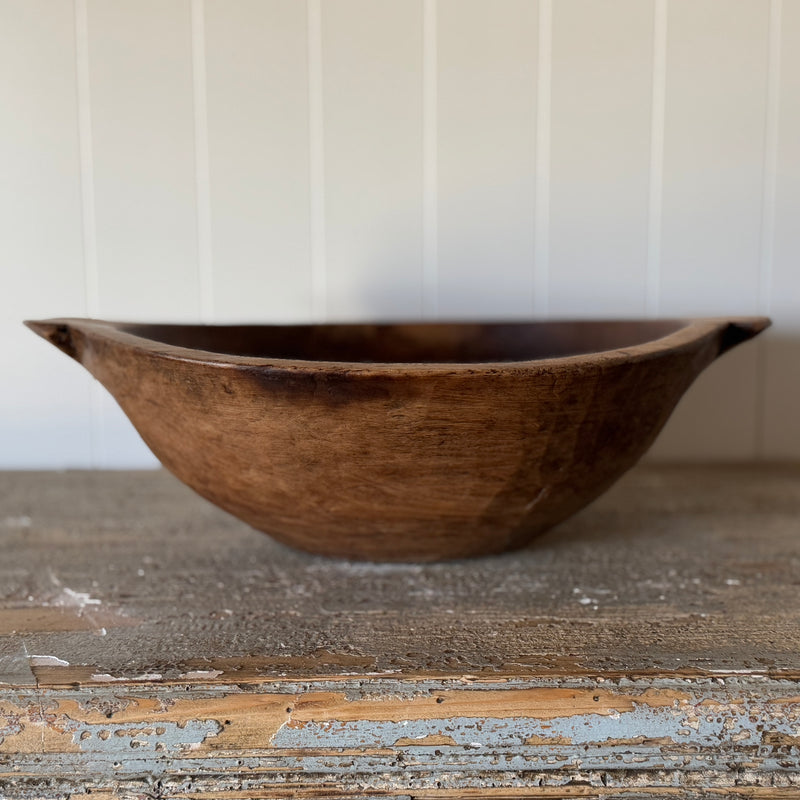 Antique French Wooden Dough Bowl with Handles