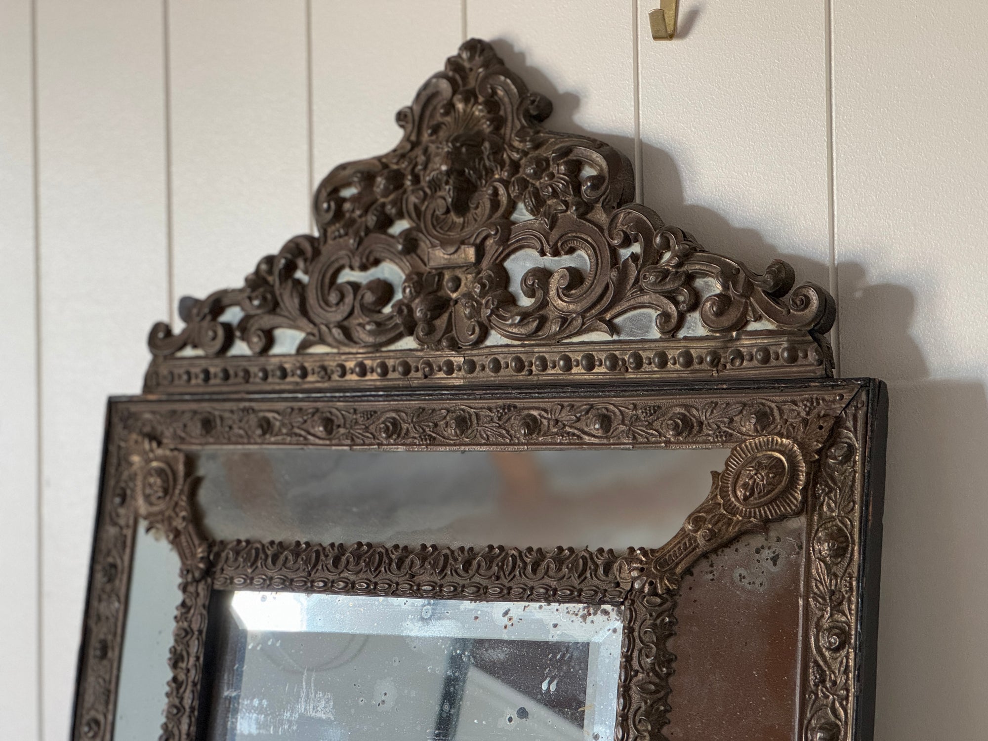 19th C Flemish Mirror with Ornate Crest and Original Glass