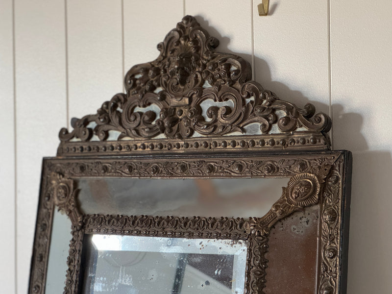 19th C Flemish Mirror with Ornate Crest and Original Glass