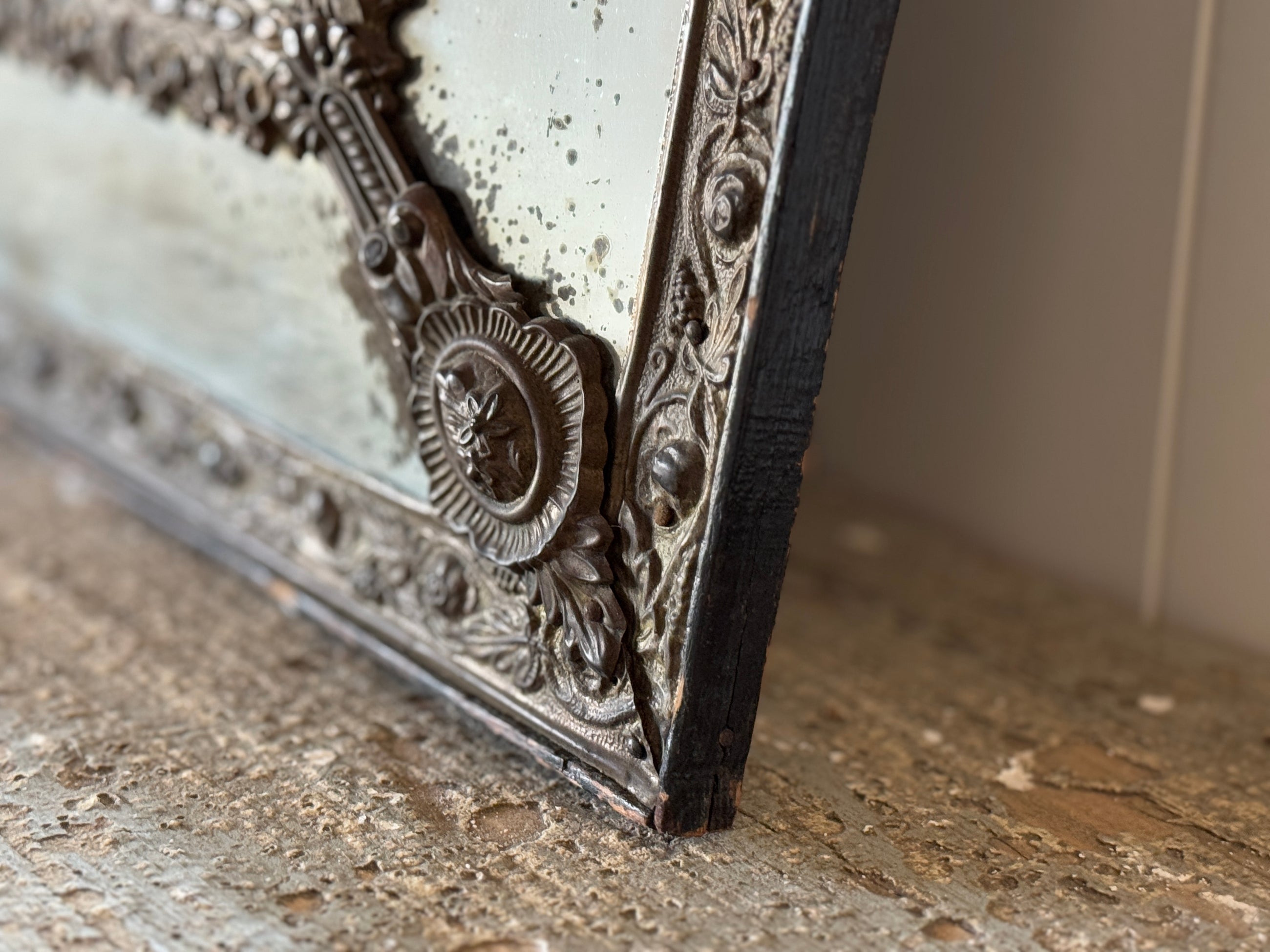 19th C Flemish Mirror with Ornate Crest and Original Glass