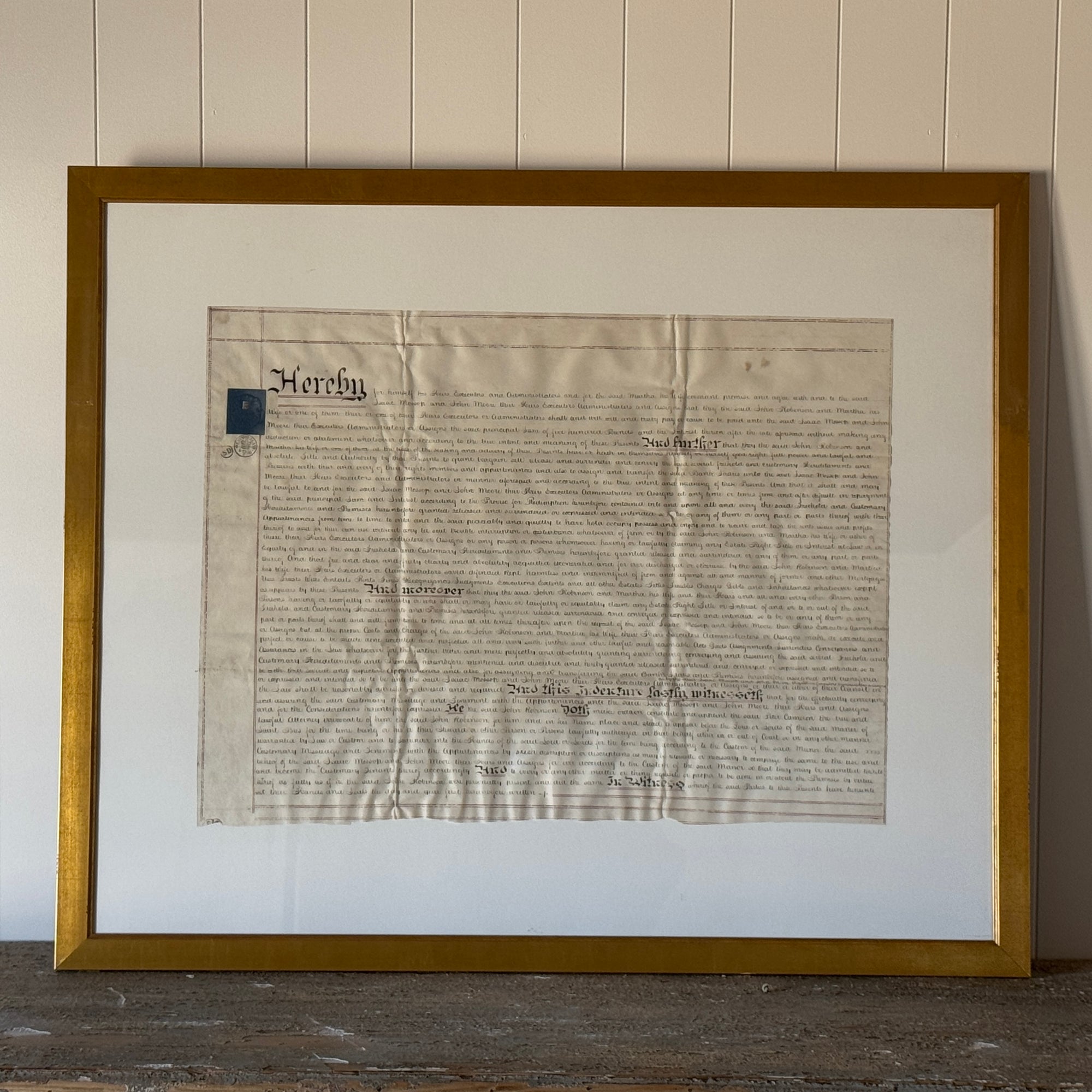 Framed Indenture Paper