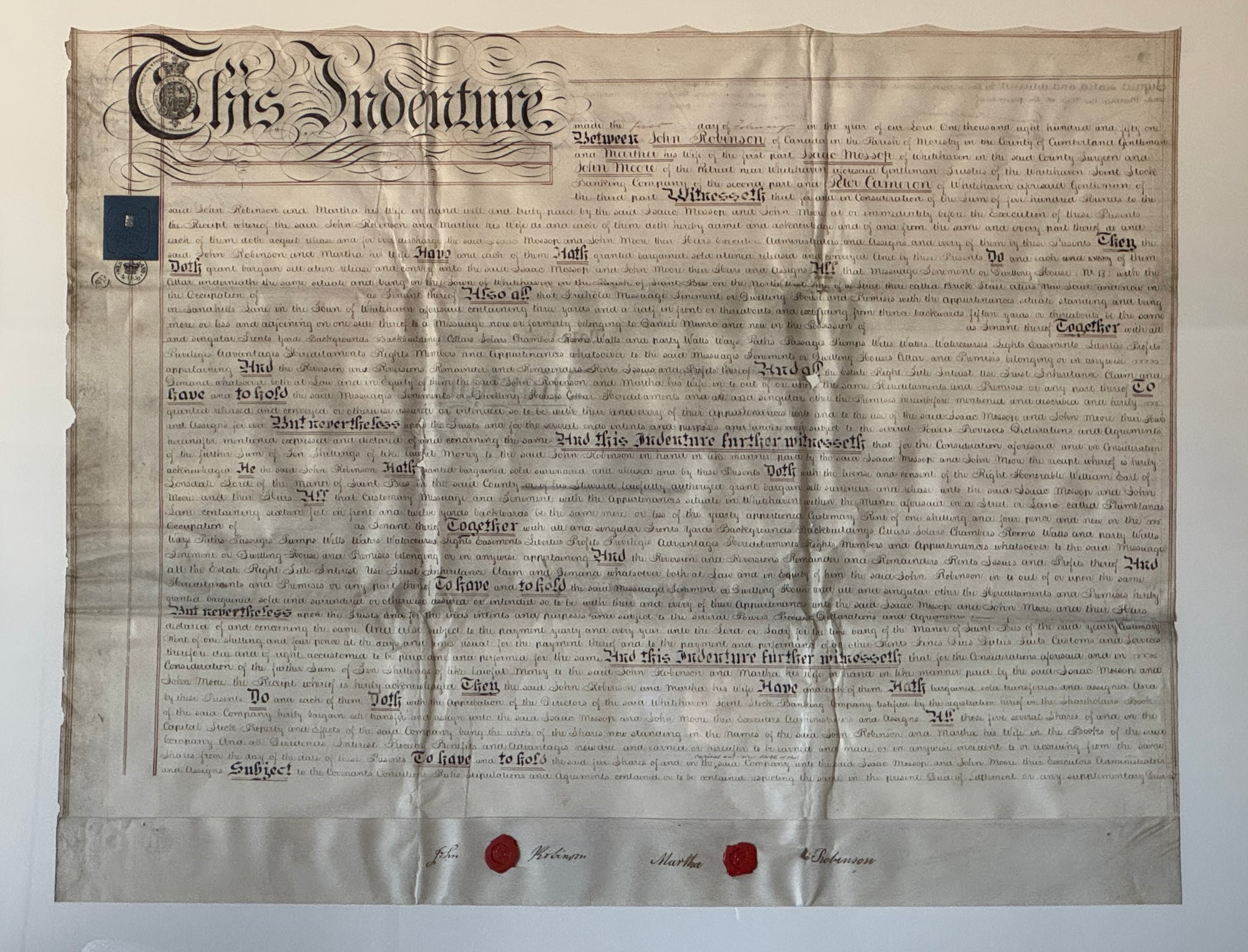 Framed Indenture Paper