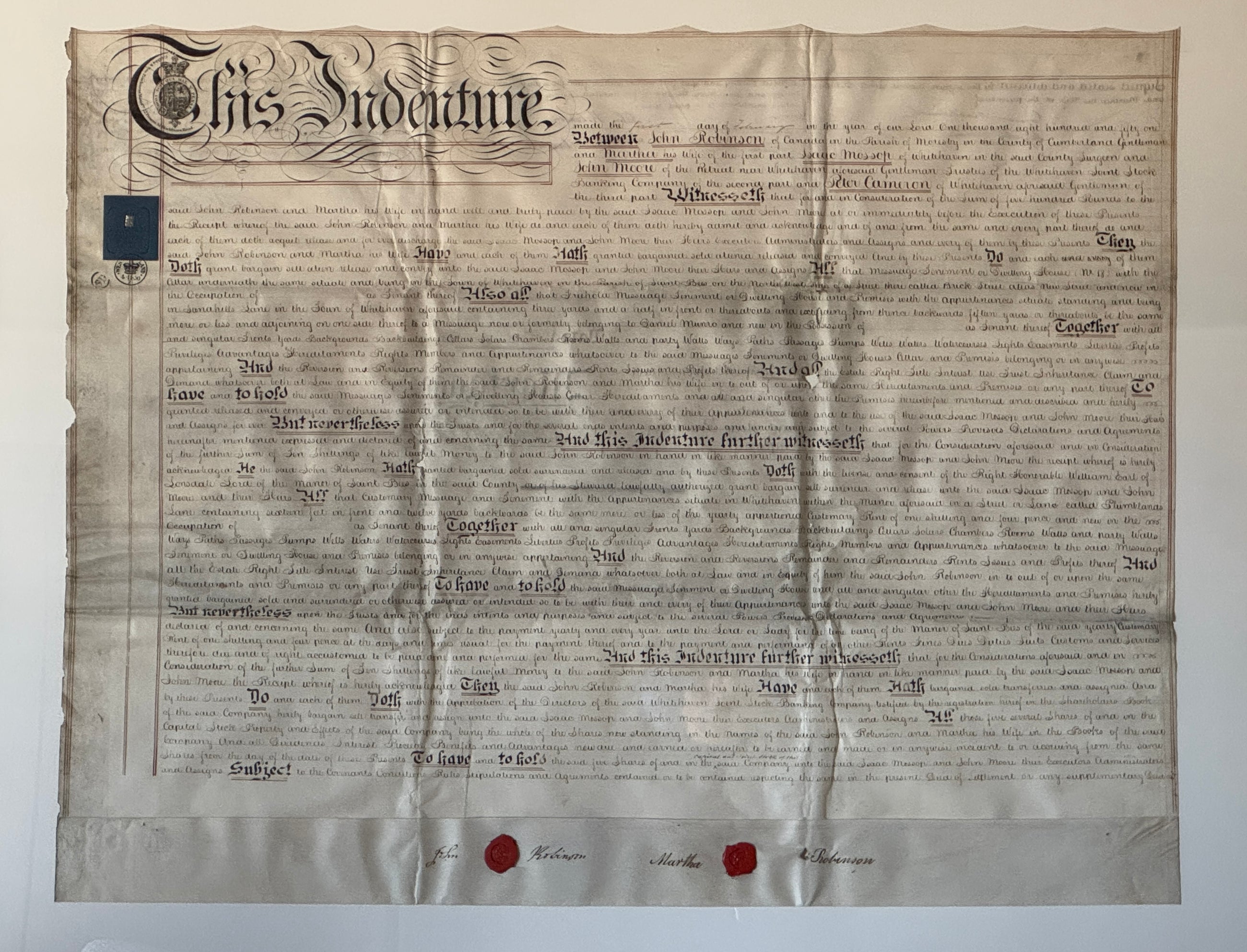 Framed Indenture Paper