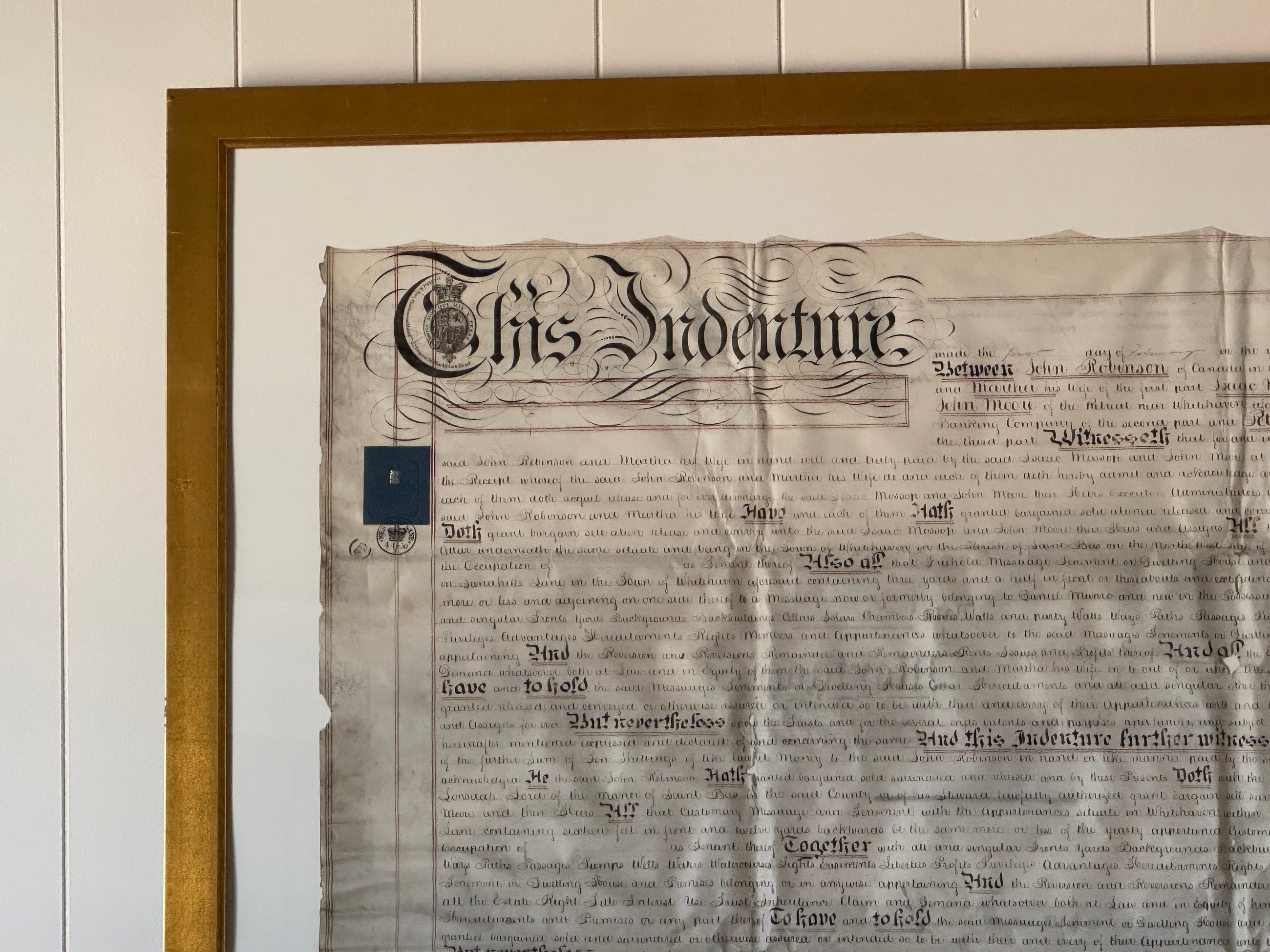 Framed Indenture Paper
