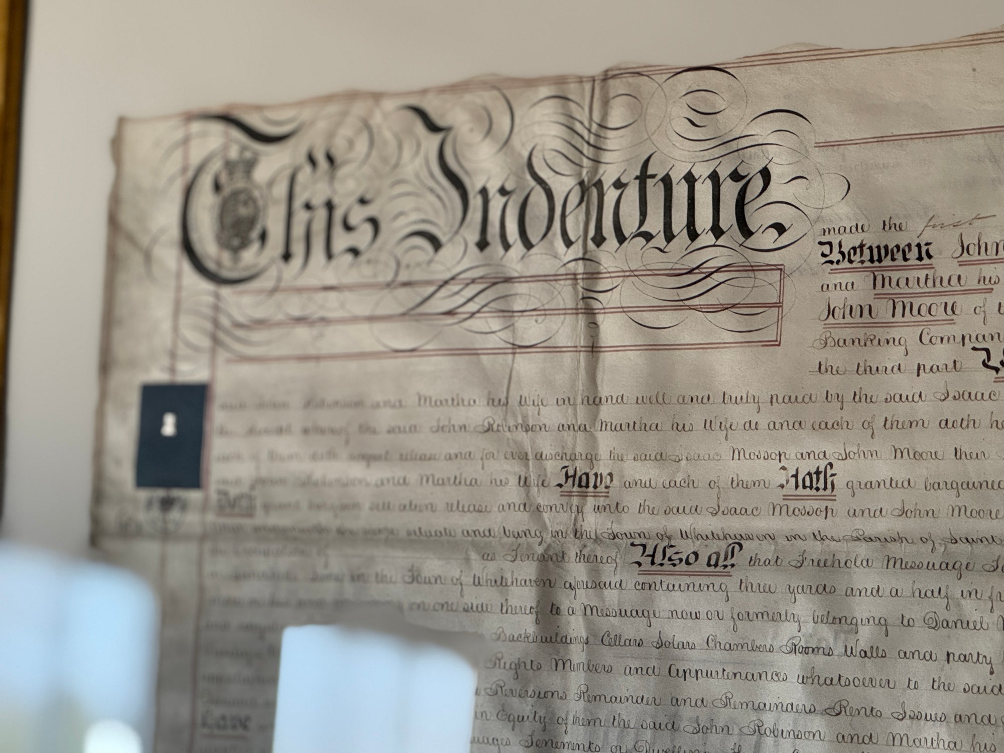 Framed Indenture Paper
