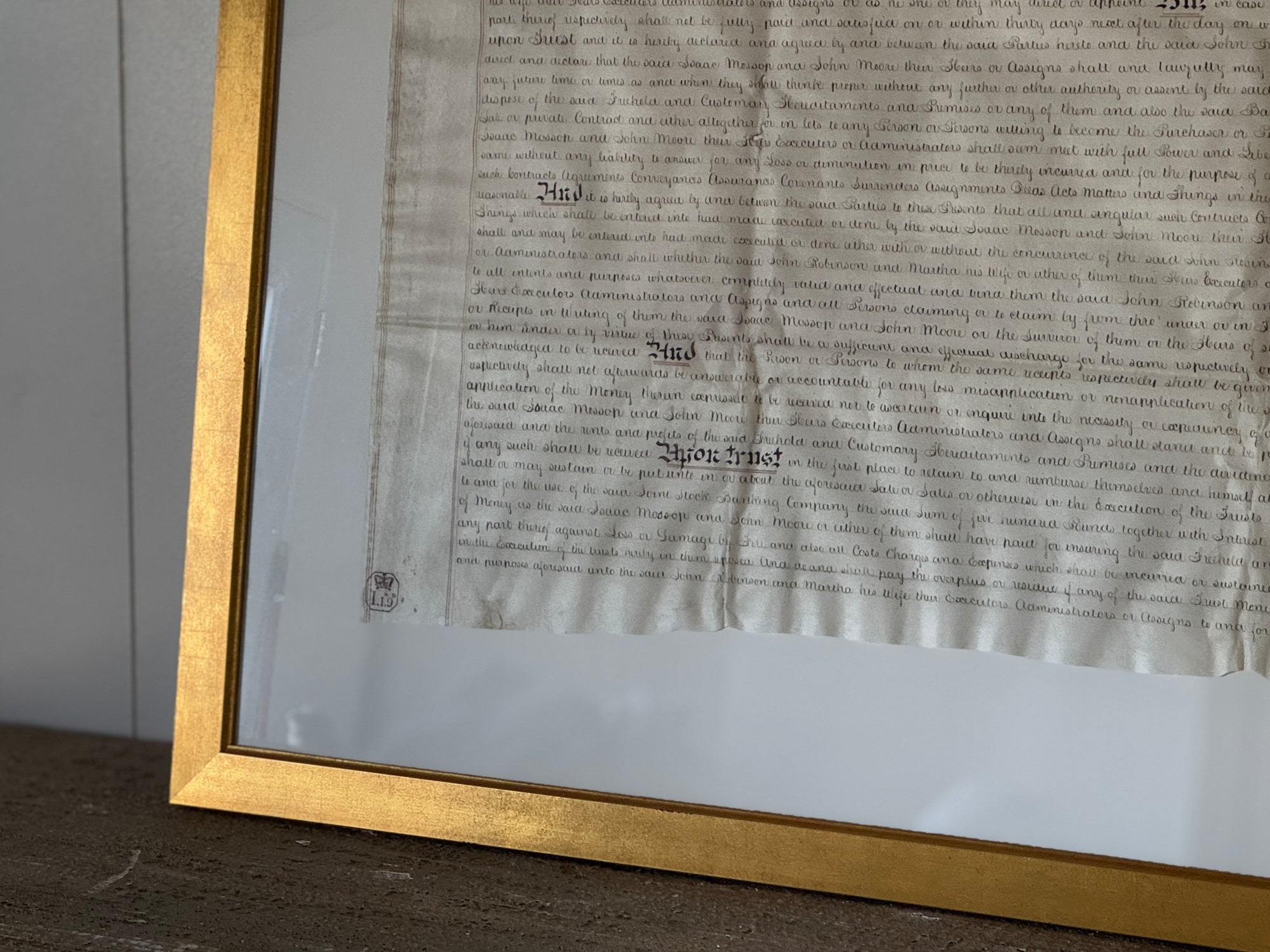 Framed Indenture Paper