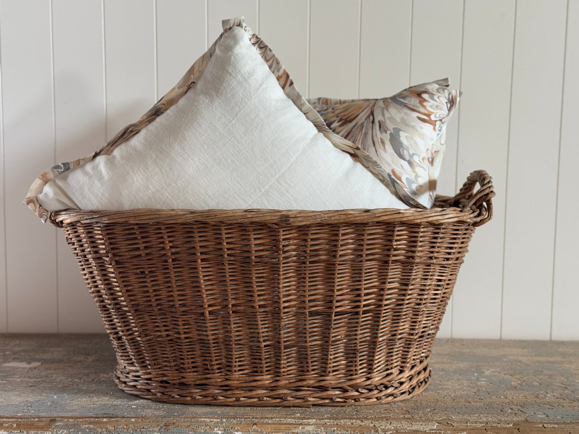 Linen Pillow Cover with Marbleized Flange