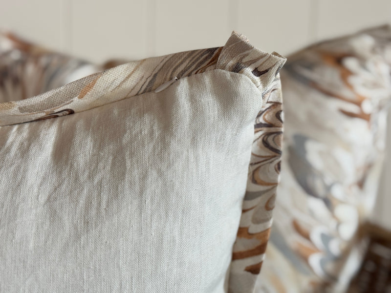 Linen Pillow Cover with Marbleized Flange