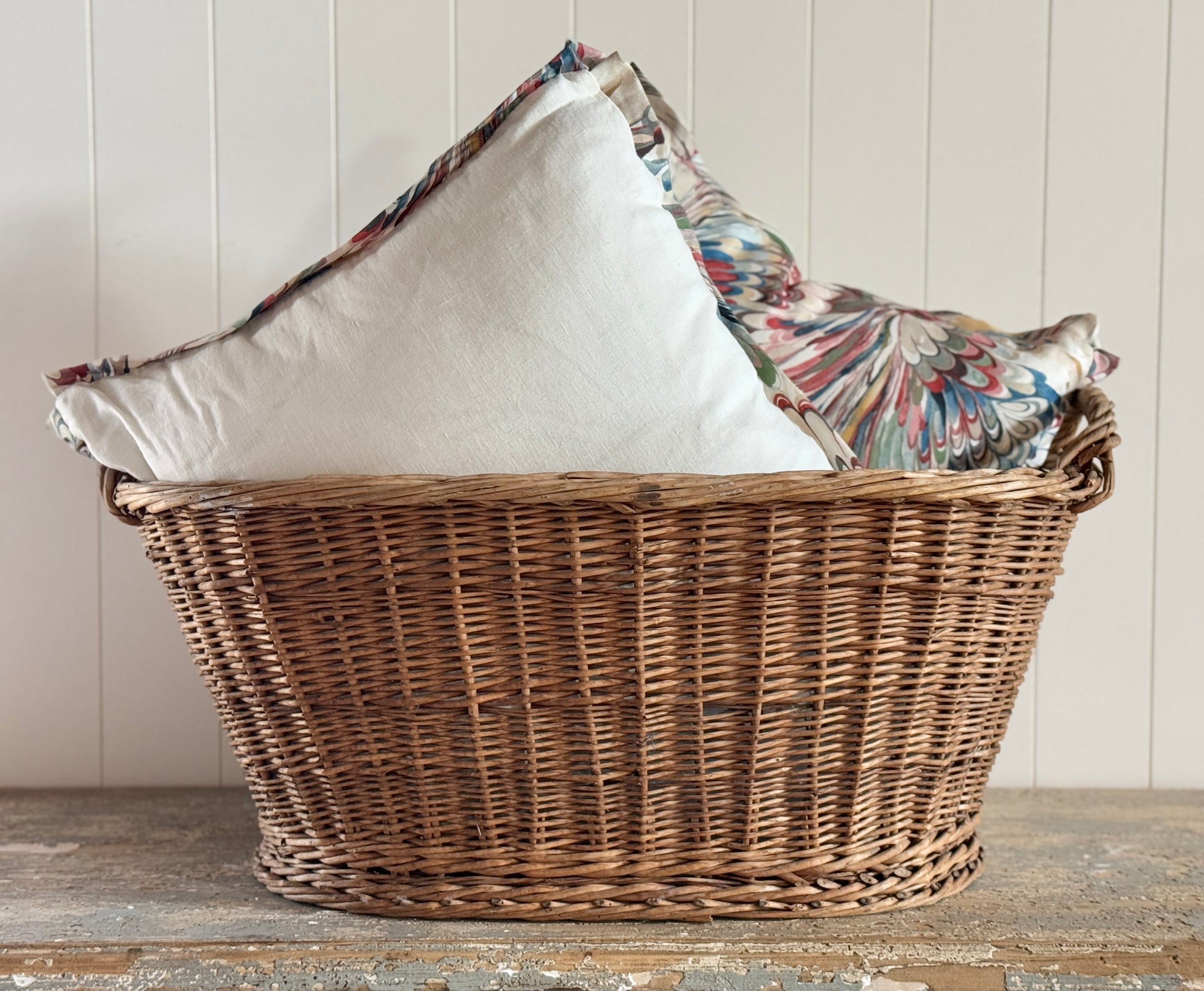 Linen Pillow Cover with Marbleized Flange