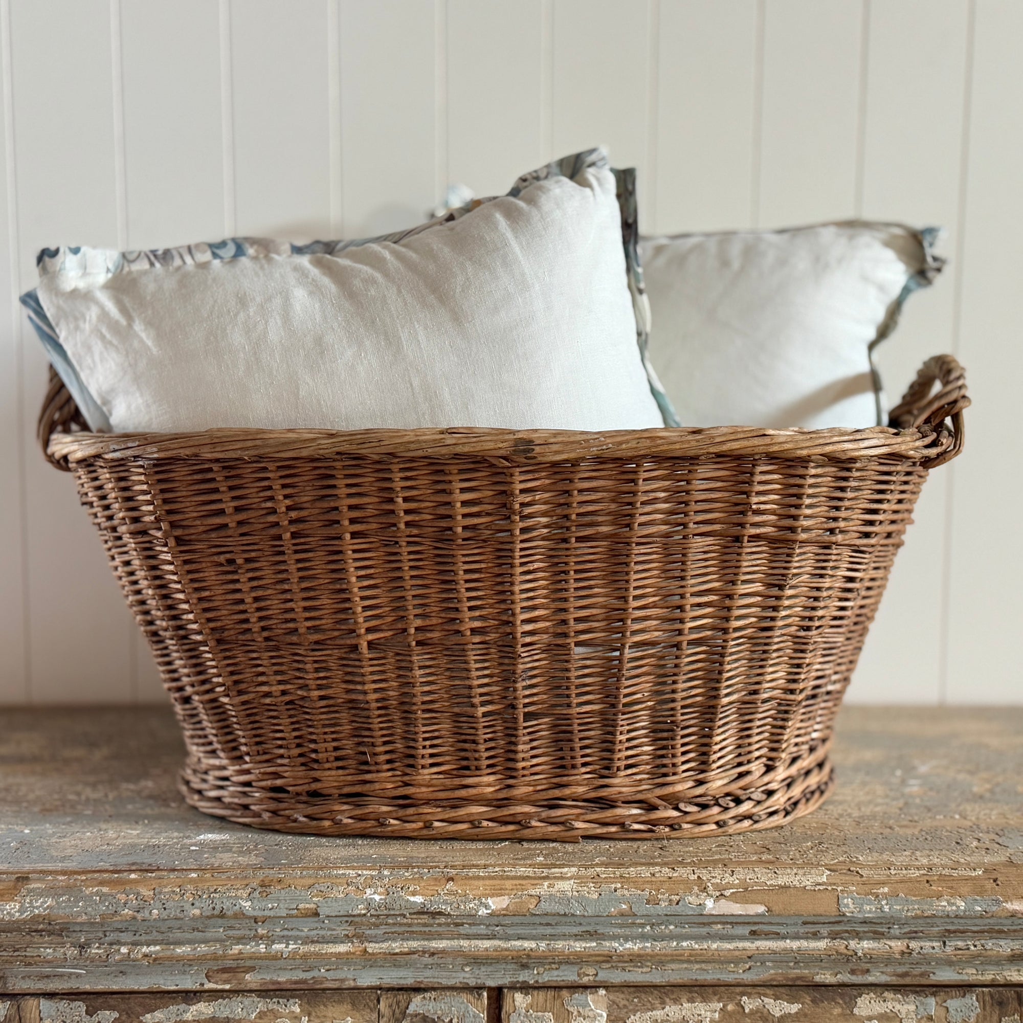 Linen Pillow Cover with Marbleized Flange
