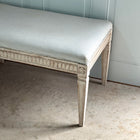 Swedish Gustavian Style Hand Carved Bench (c. 1880) in New Ticking Stripe Upholstery
