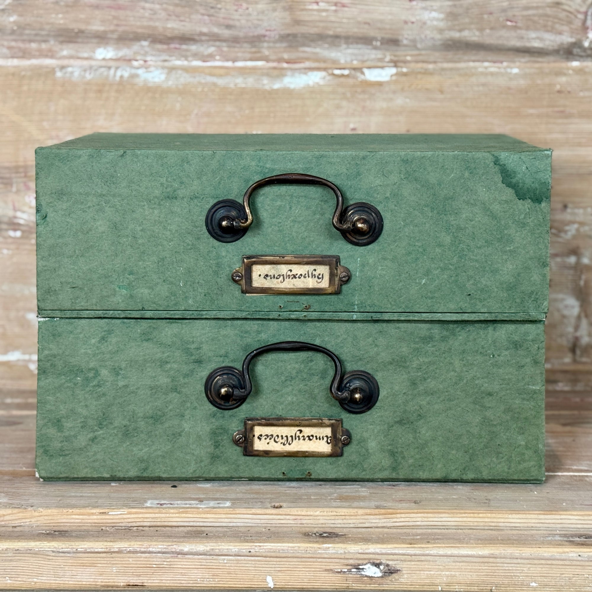 Vintage French Green Documents Box with Brass Handle