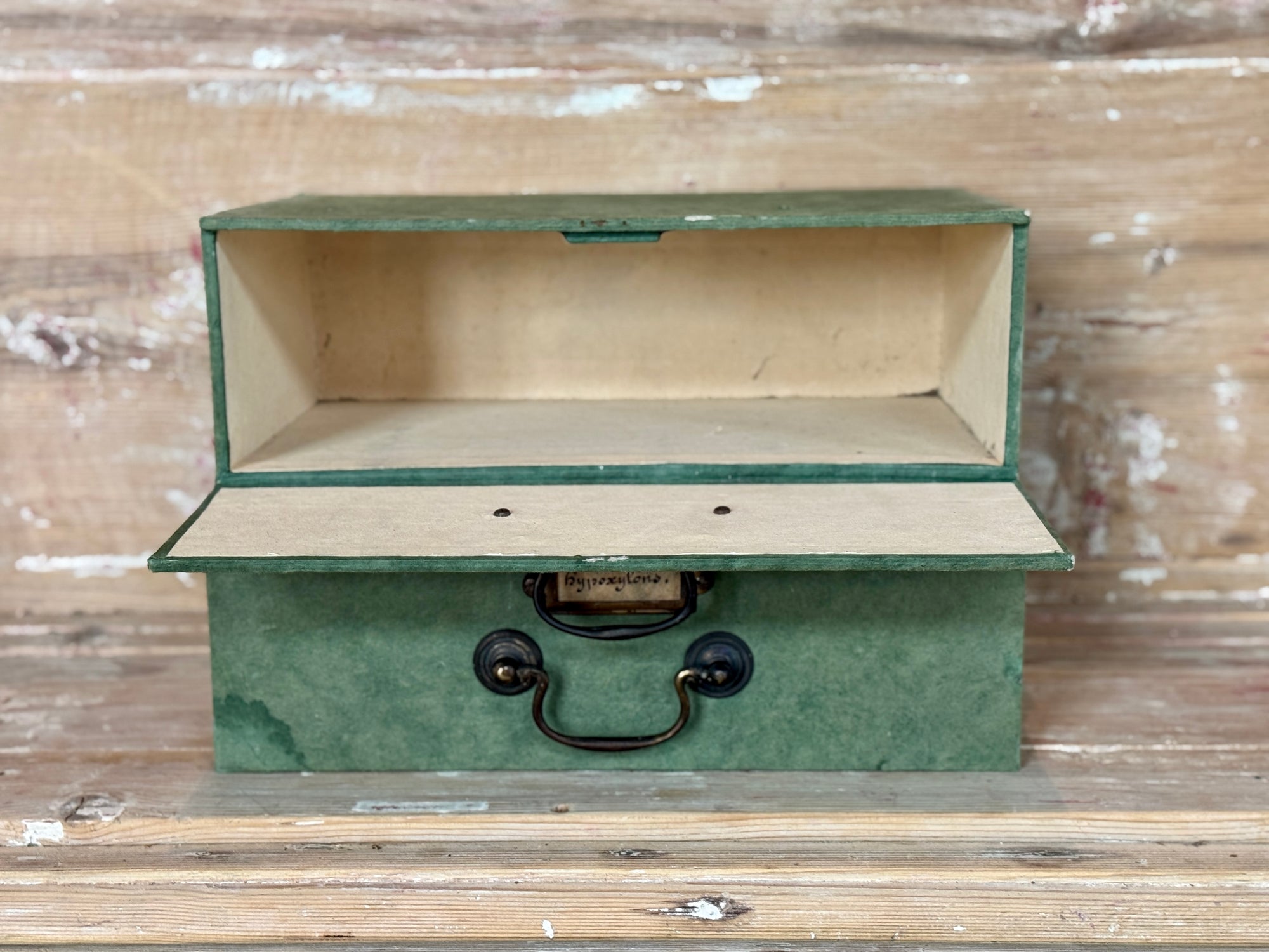 Vintage French Green Documents Box with Brass Handle