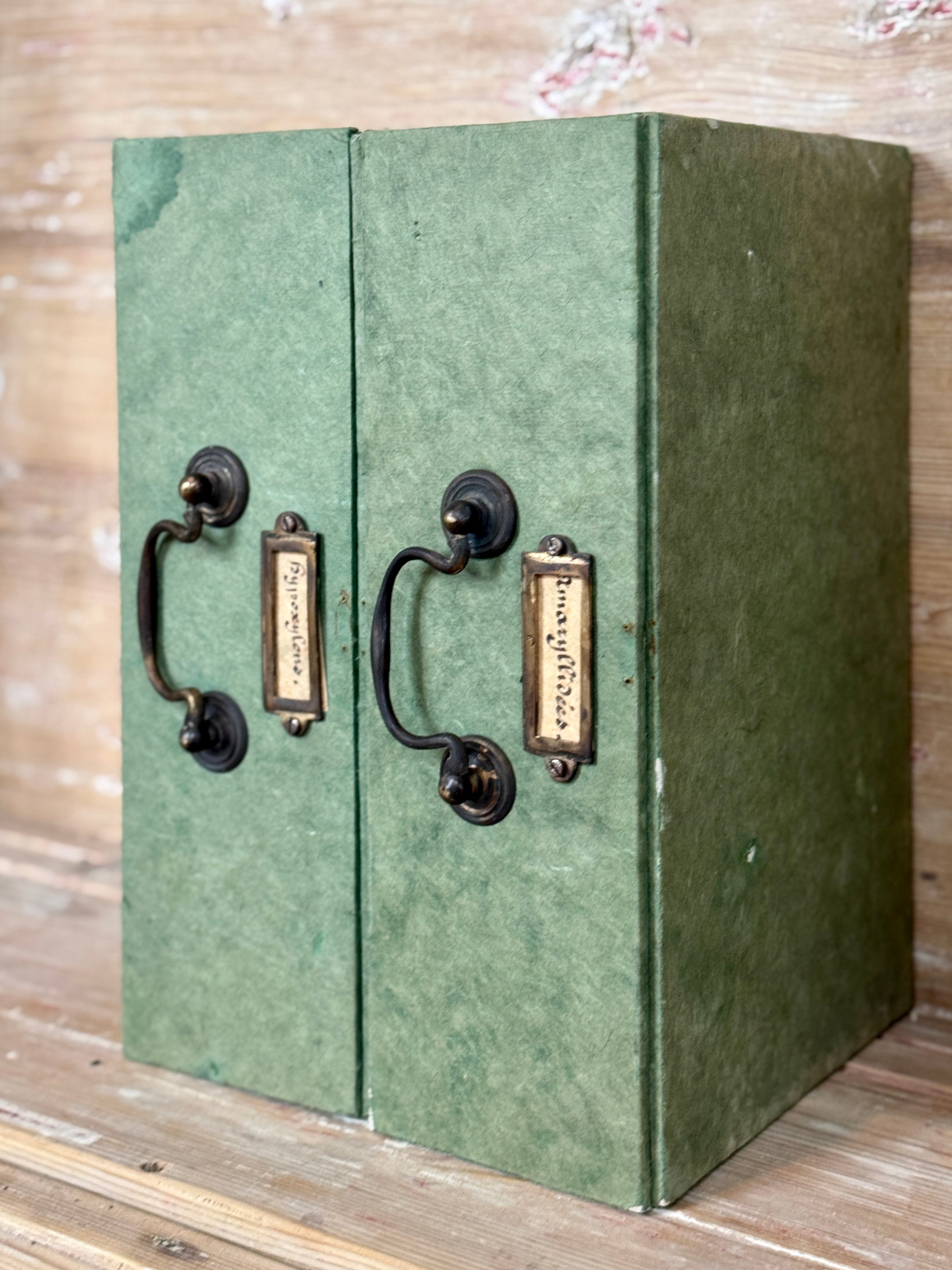 Vintage French Green Documents Box with Brass Handle