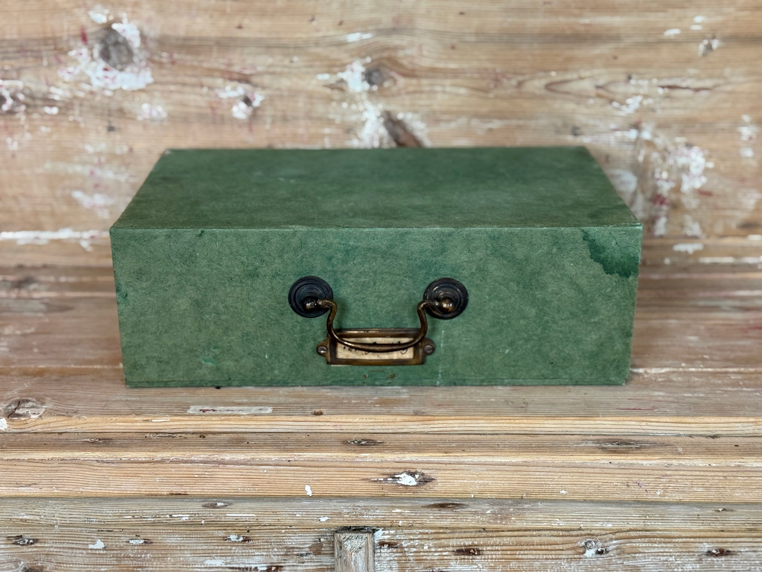 Vintage French Green Documents Box with Brass Handle