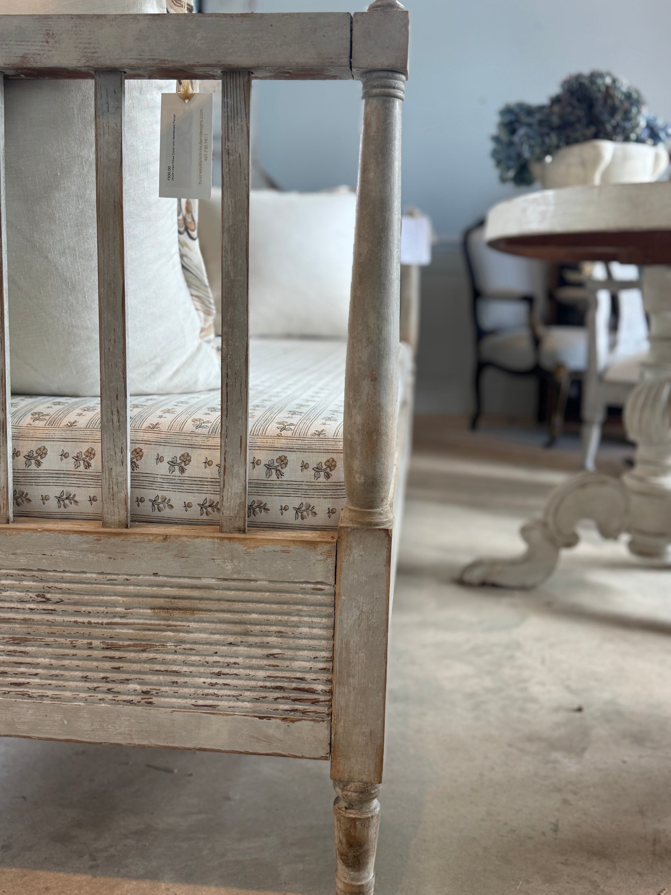 Antique Swedish Daybed with Fluted Apron and Schumacher Fabric 19th C