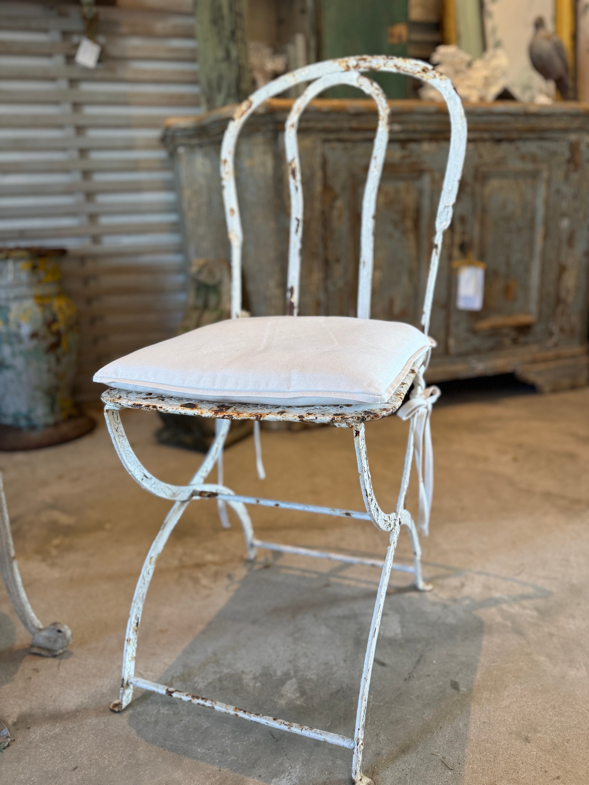 Pair of Napoleon III French Folding Garden Chairs with Aged Patina
