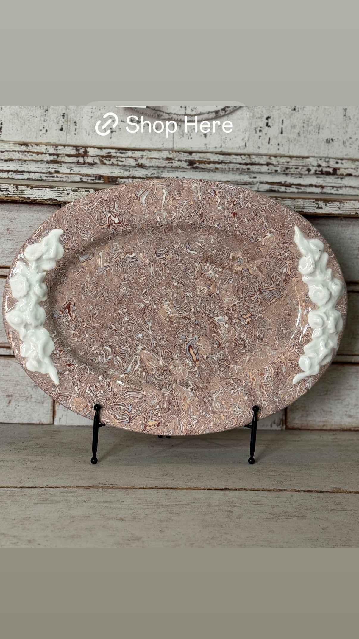 Vintage Marbelized Pichon d'Uzes Platter with Relief Carving