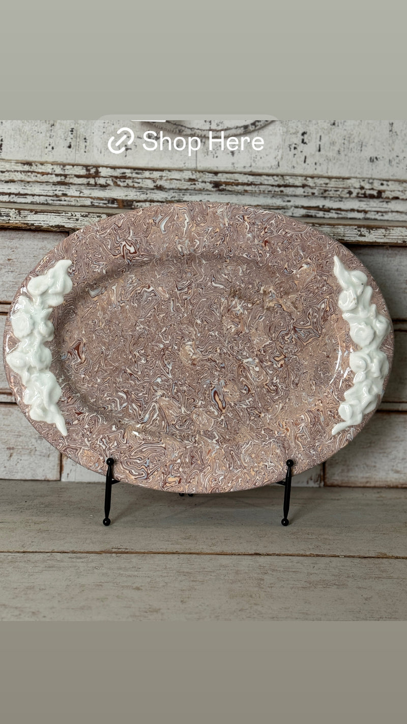 Vintage Marbelized Pichon d'Uzes Platter with Relief Carving