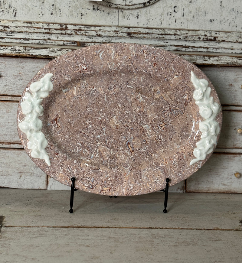 Vintage Marbelized Pichon d'Uzes Platter with Relief Carving