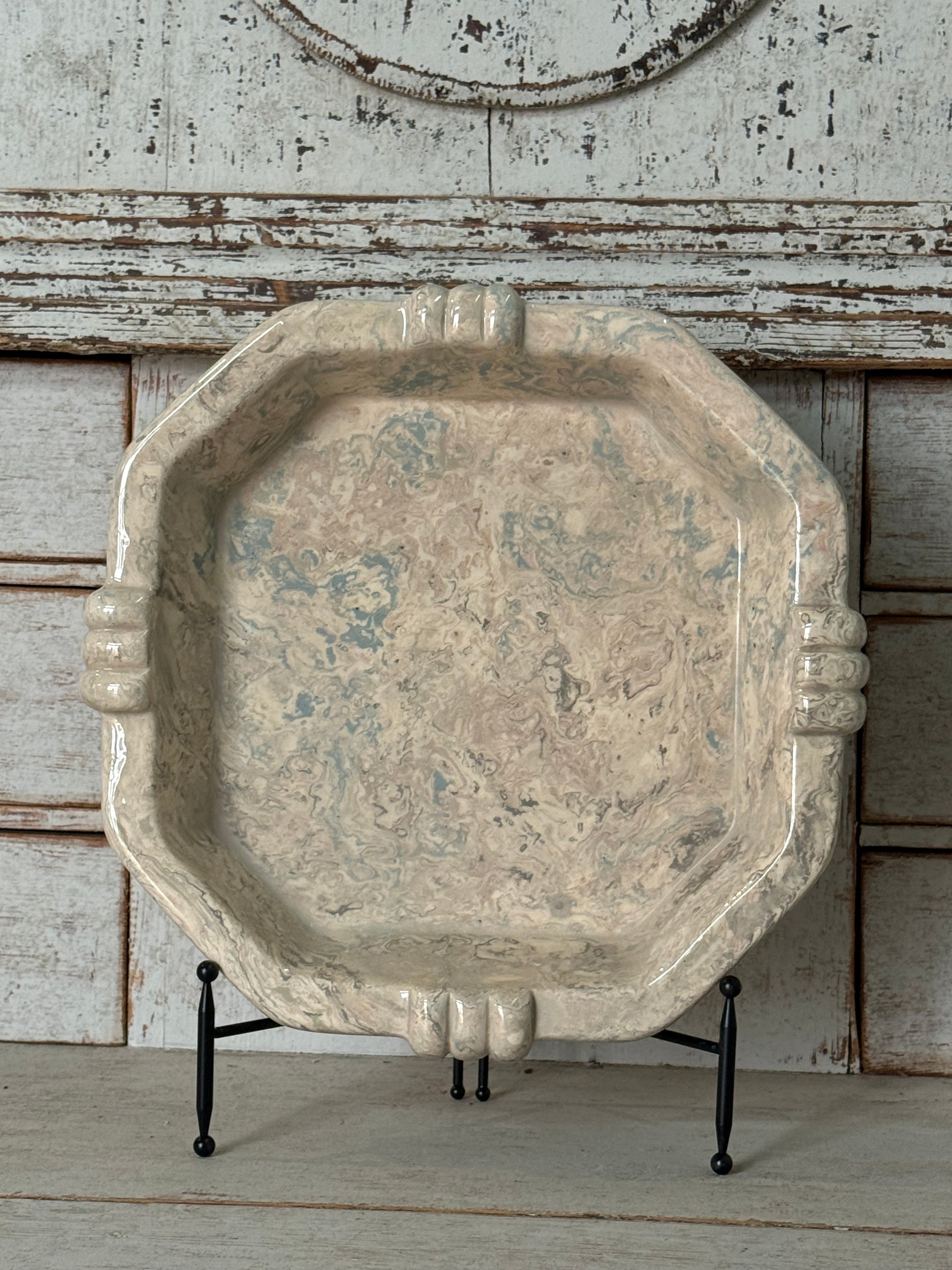 Vintage Marbelized Pichon d'Uzes Low Serving Bowl