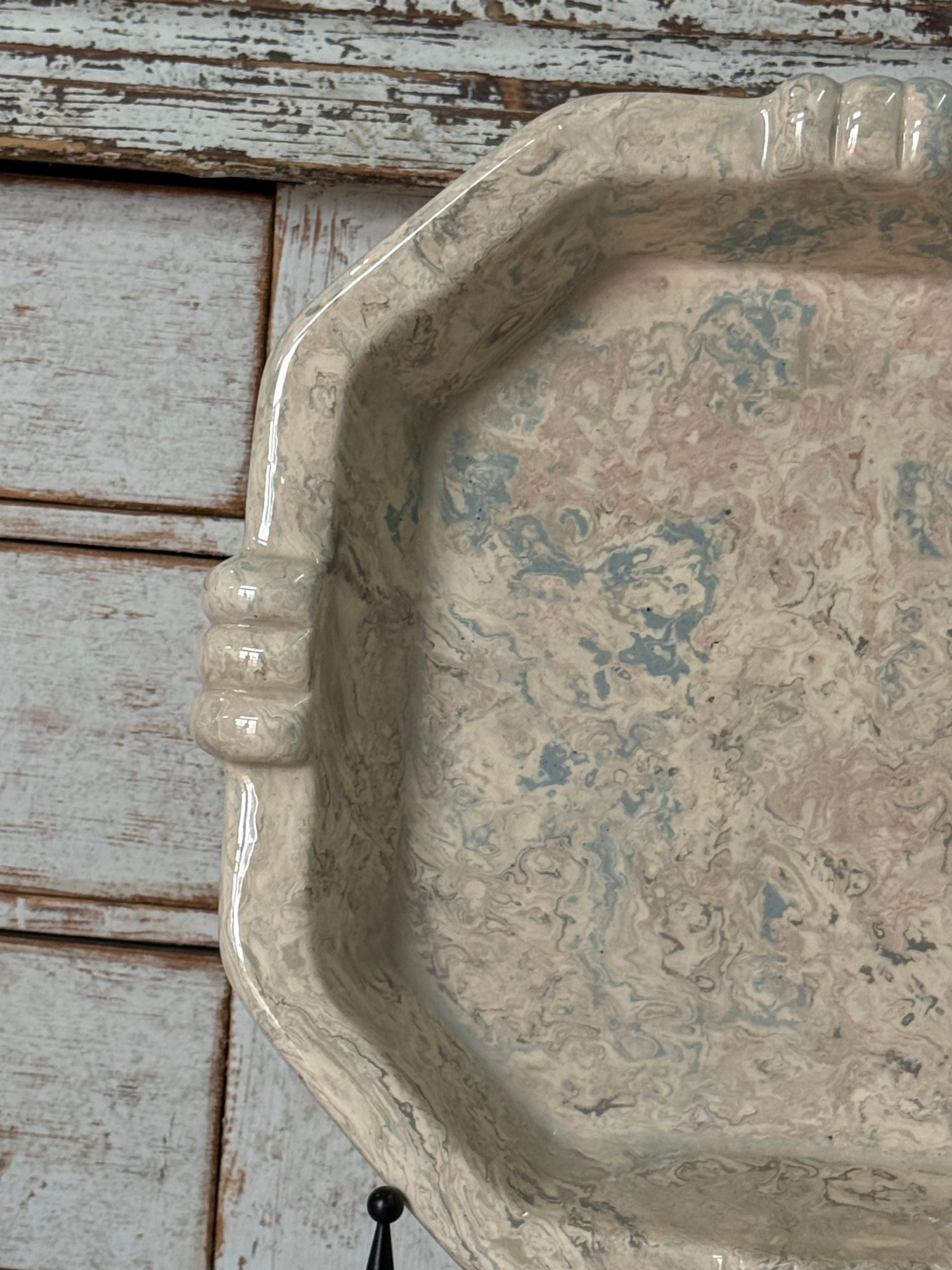 Vintage Marbelized Pichon d'Uzes Low Serving Bowl