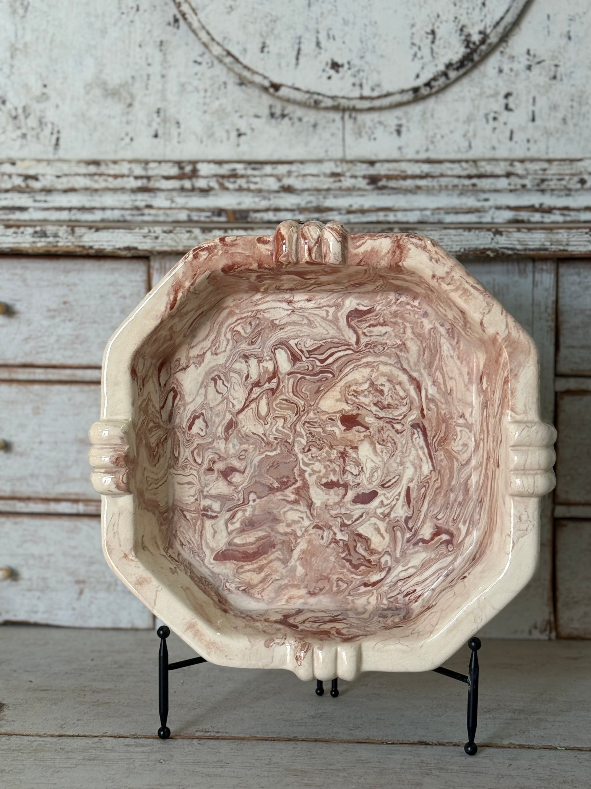 Vintage Marbelized Pichon d'Uzes Low Serving Bowl