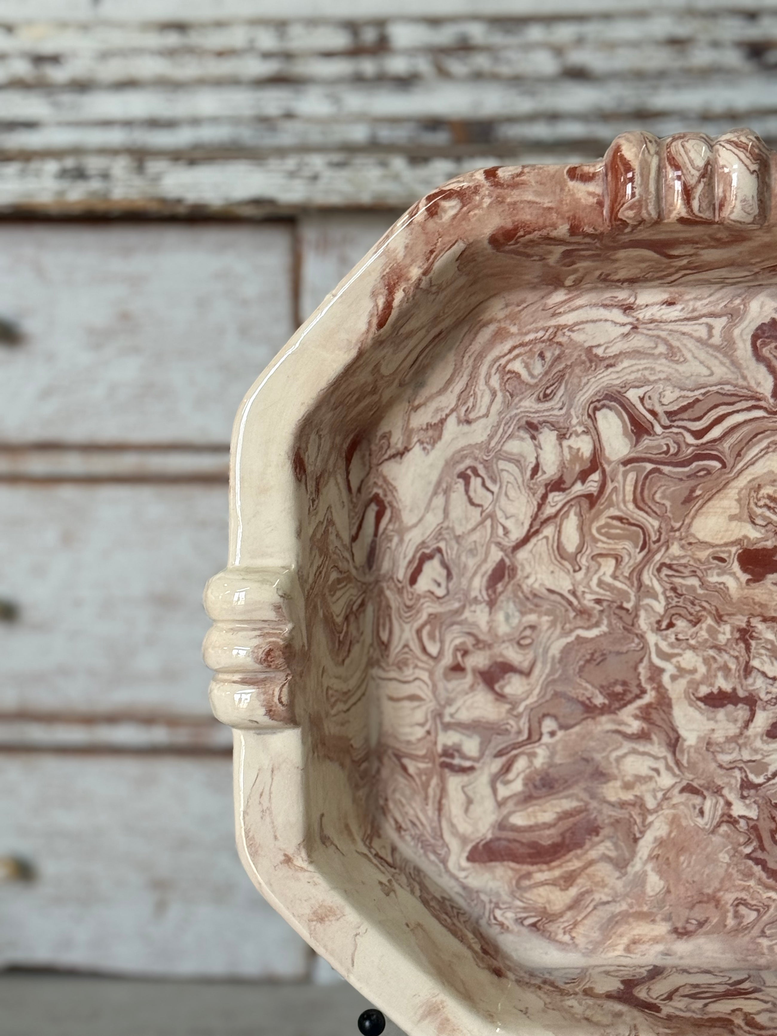 Vintage Marbelized Pichon d'Uzes Low Serving Bowl