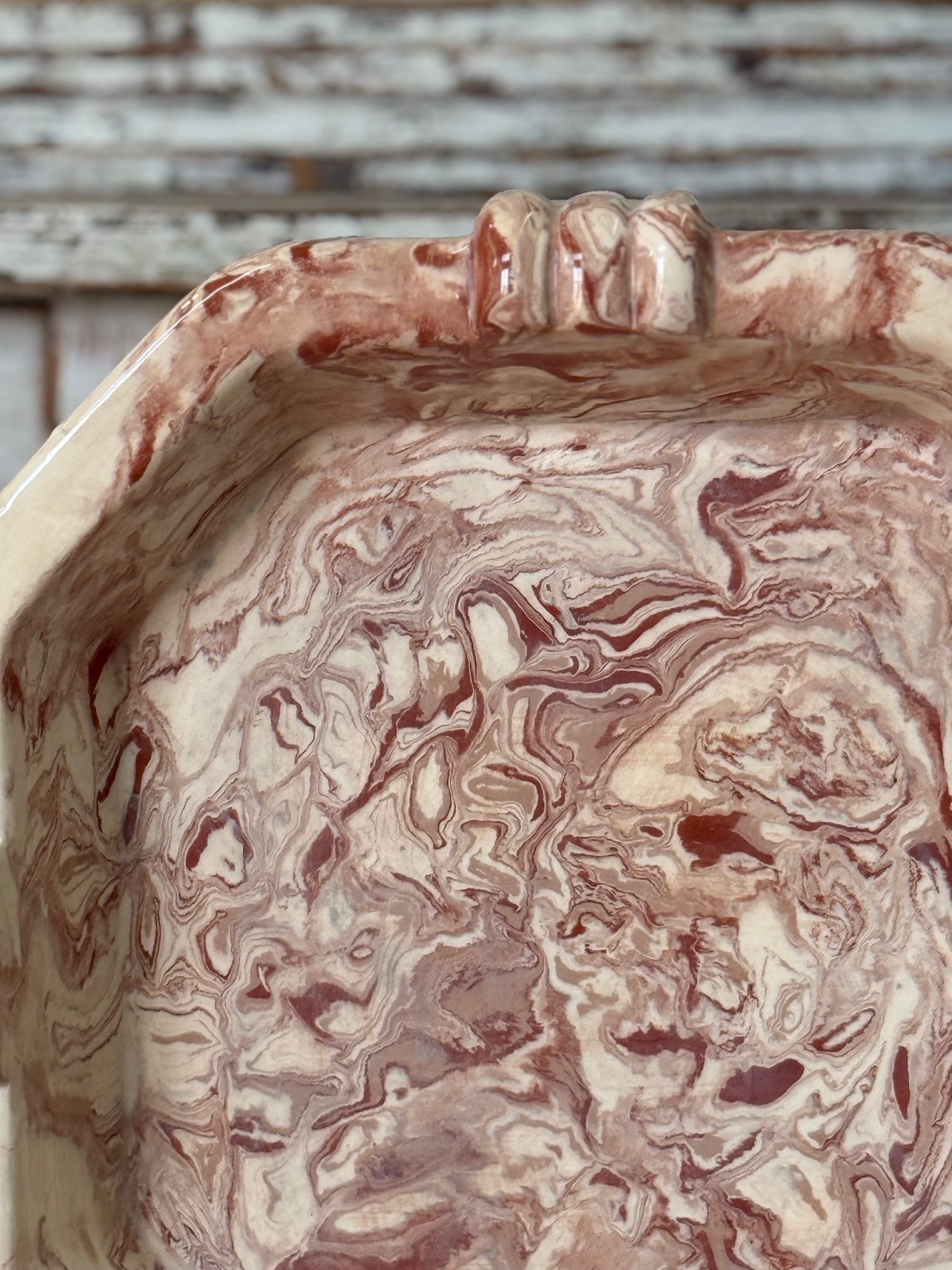 Vintage Marbelized Pichon d'Uzes Low Serving Bowl