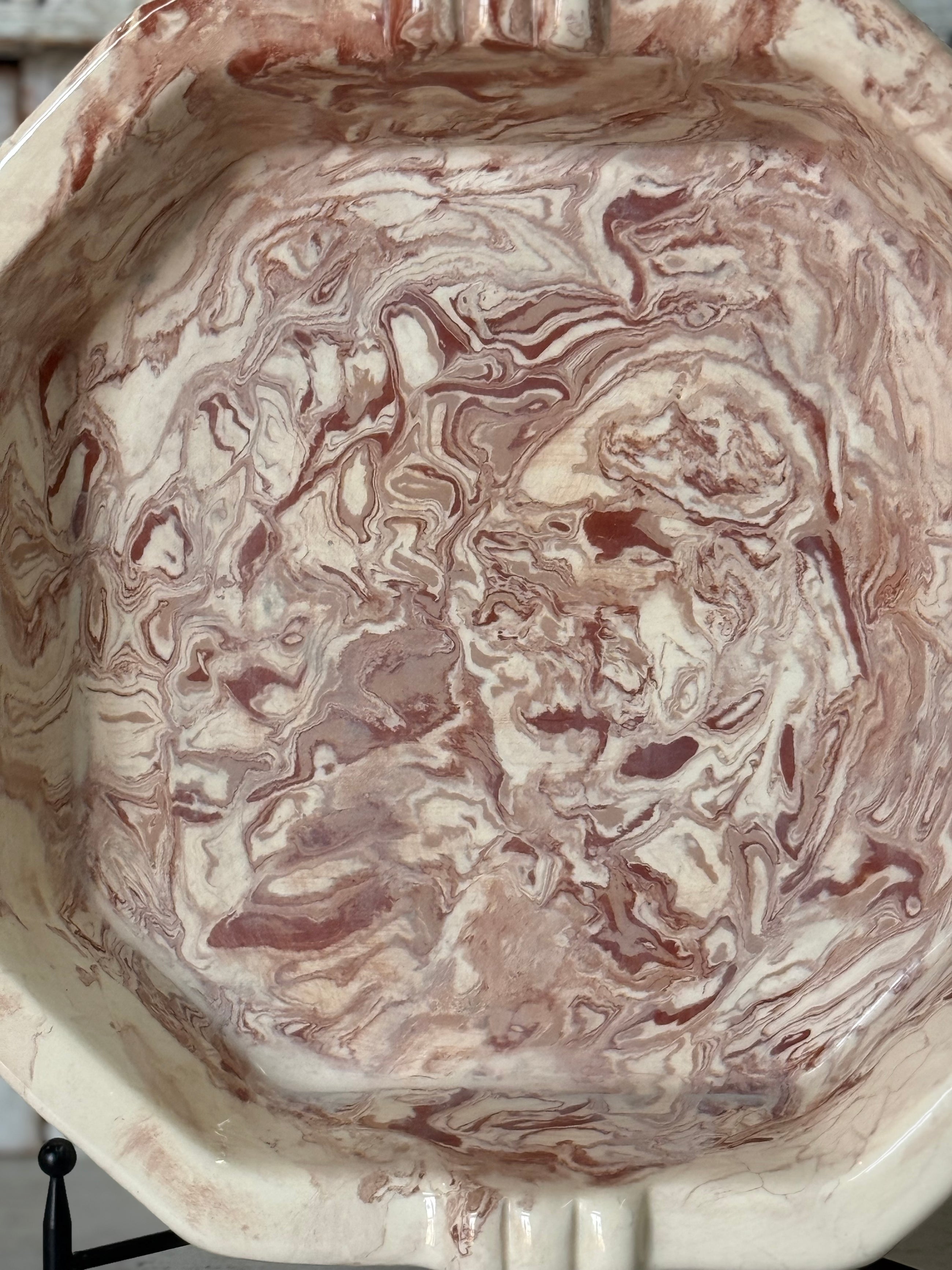 Vintage Marbelized Pichon d'Uzes Low Serving Bowl