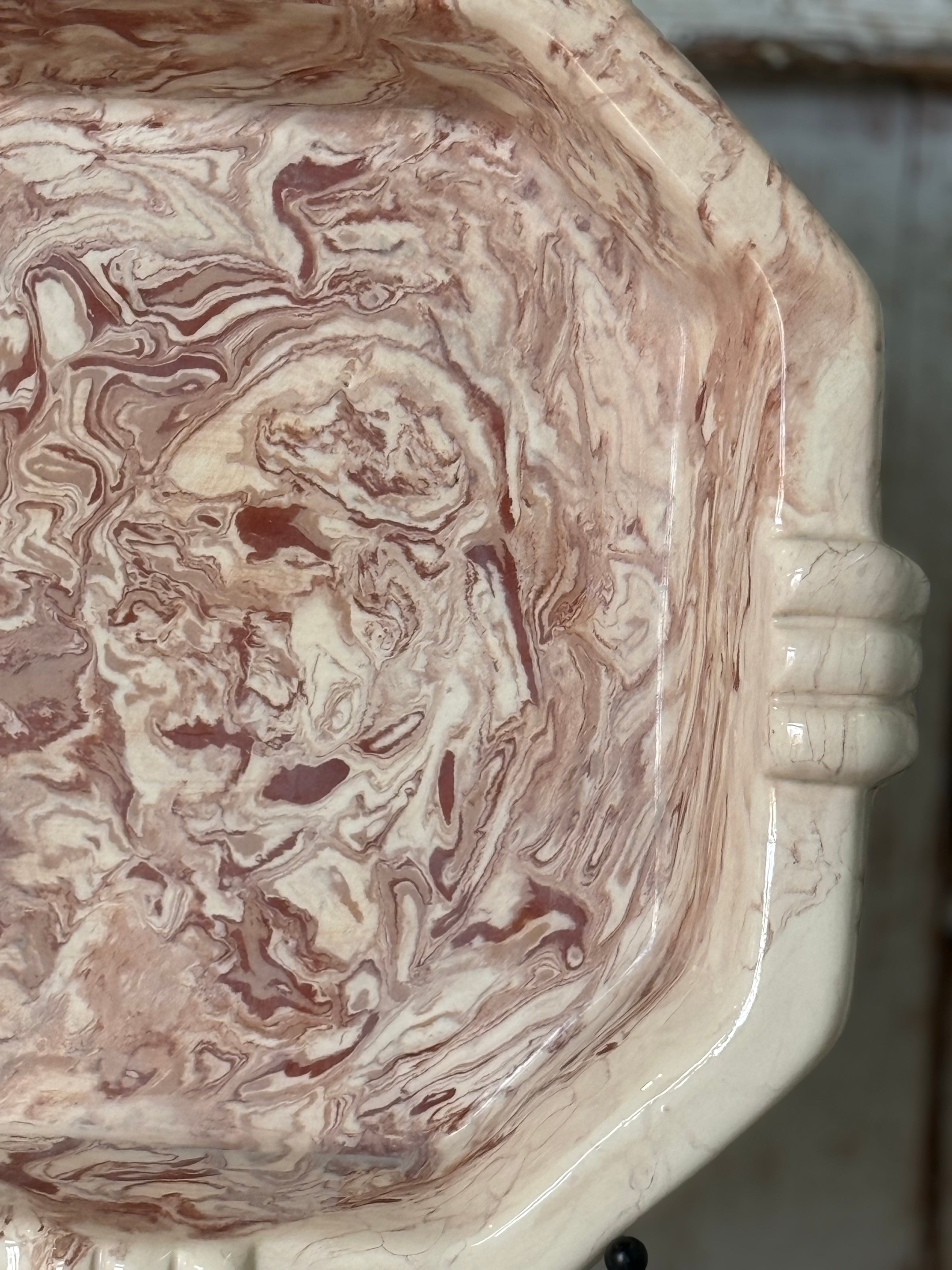 Vintage Marbelized Pichon d'Uzes Low Serving Bowl