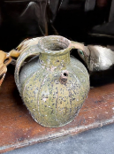 19th C French Walnut Oil Jug in Pale Green