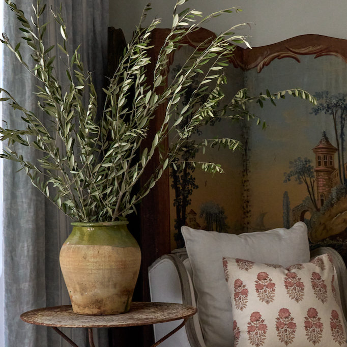 Vintage Spanish Biot Jar with Olive Green Glaze