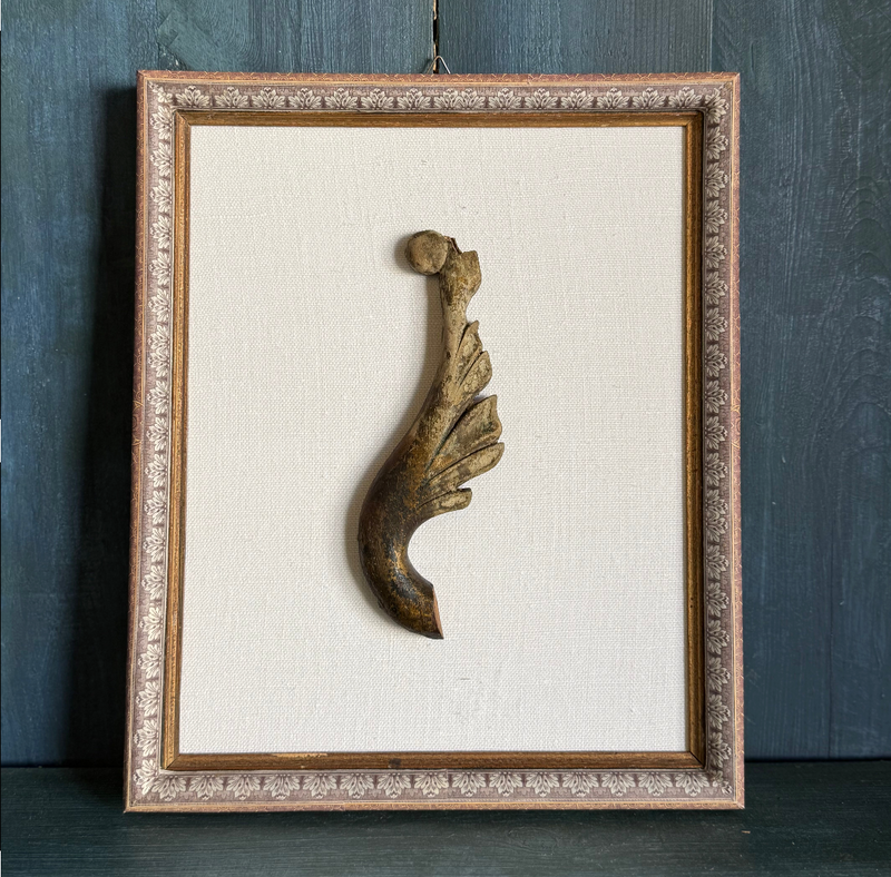 Handmade Paper Frame with Wooden Fragment on Linen Mat