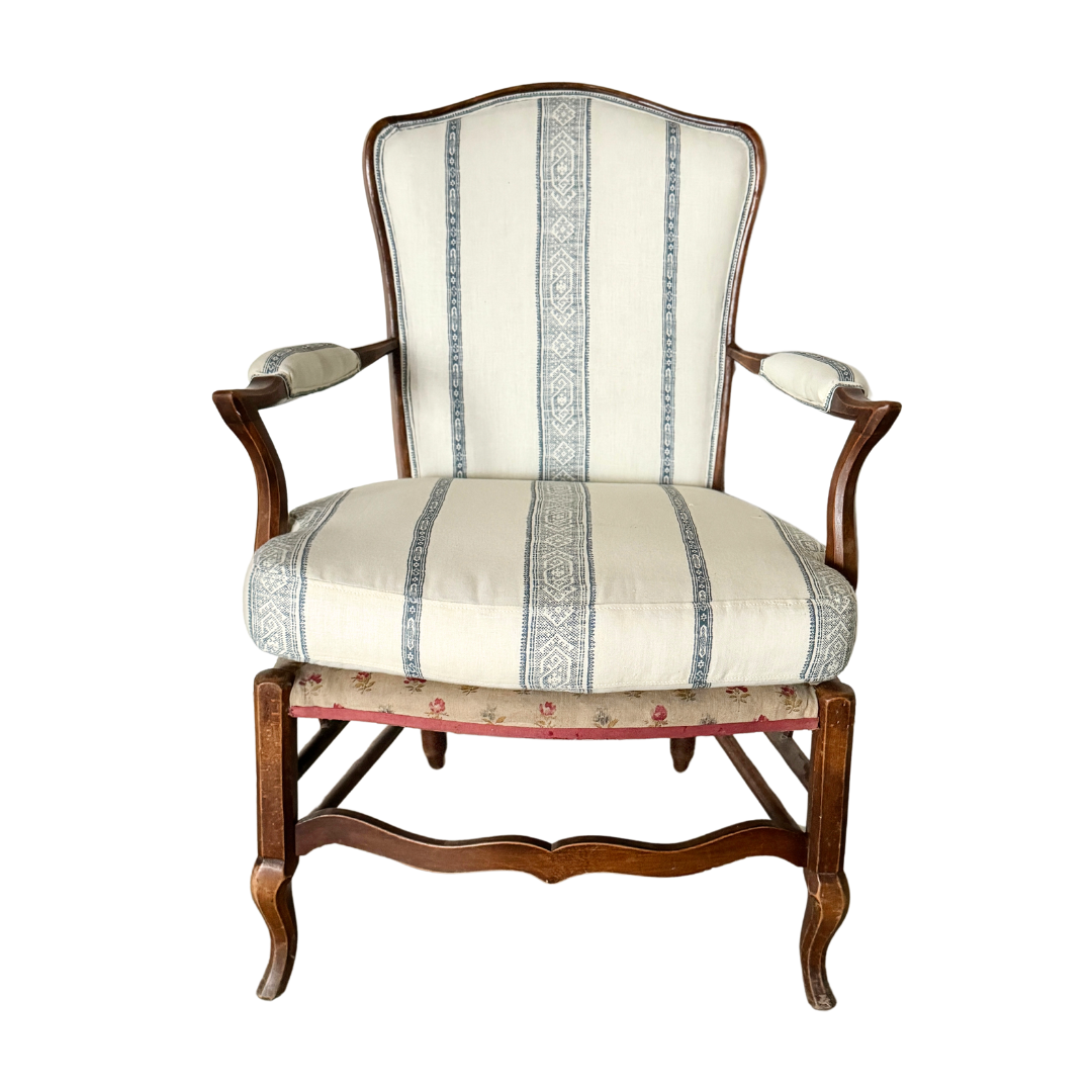 Provencal Walnut Armchair with New Designer Fabric, circa 1800