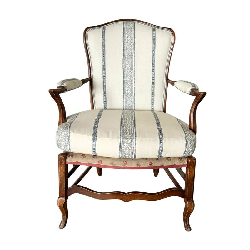 Provencal Walnut Armchair with New Designer Fabric, circa 1800