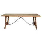 Antique Spanish Oak Trestle Table with Iron Stretcher Circa 1920