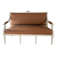 Antique Swedish Settee Updated in Tobacco Leather