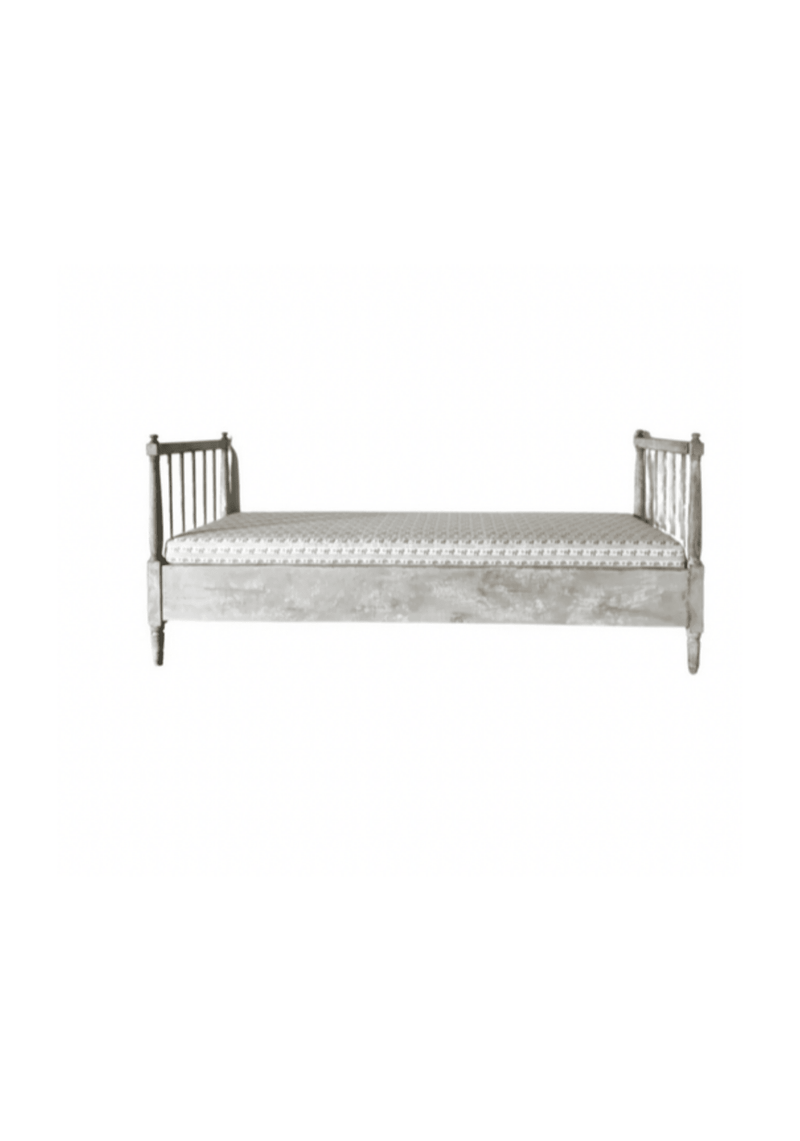 Antique Swedish Daybed with Fluted Apron and Schumacher Fabric 19th C