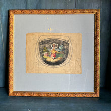 Framed 19th-Century Aubusson Cartoons on Pale Blue Linen Mat