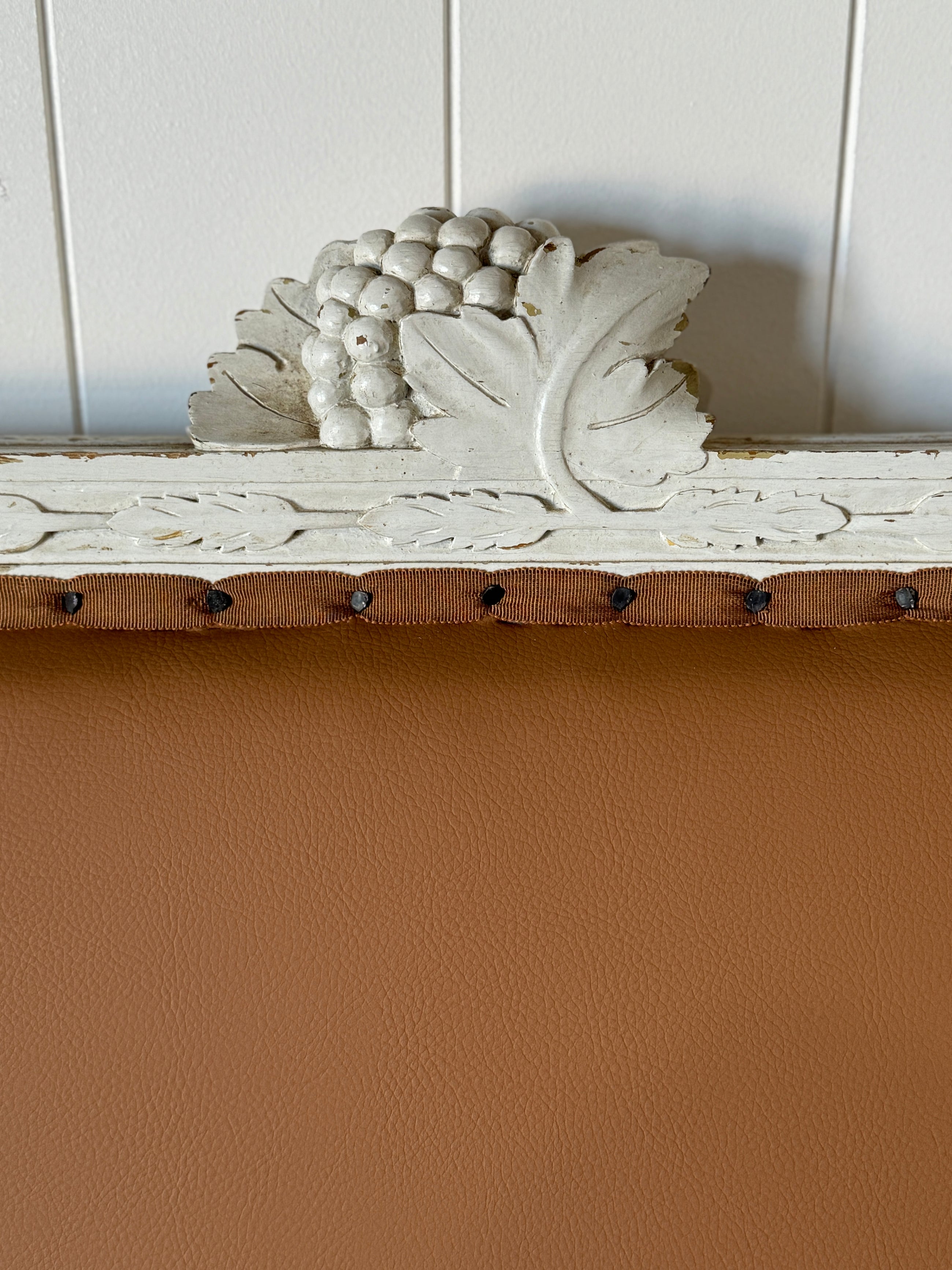 Antique Swedish Settee Updated in Tobacco Leather