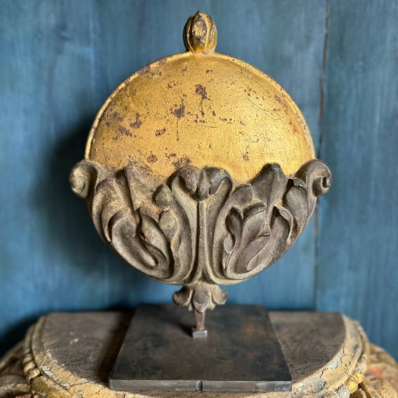 Antique Belgian Gilded Orb Fragment on Stand